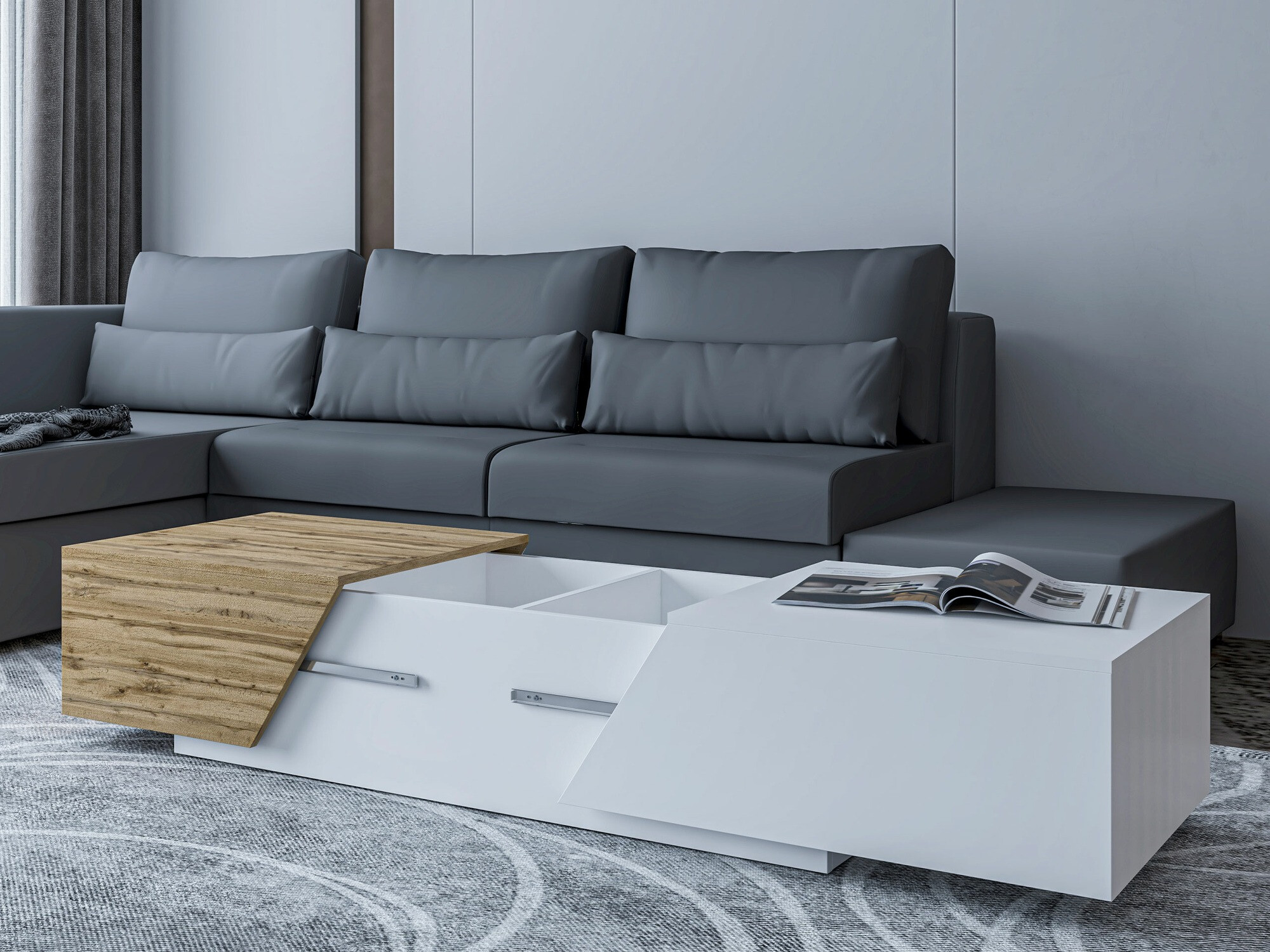 Conjunto de salón Comfivo Daldune II (Blanco + Roble wotan)