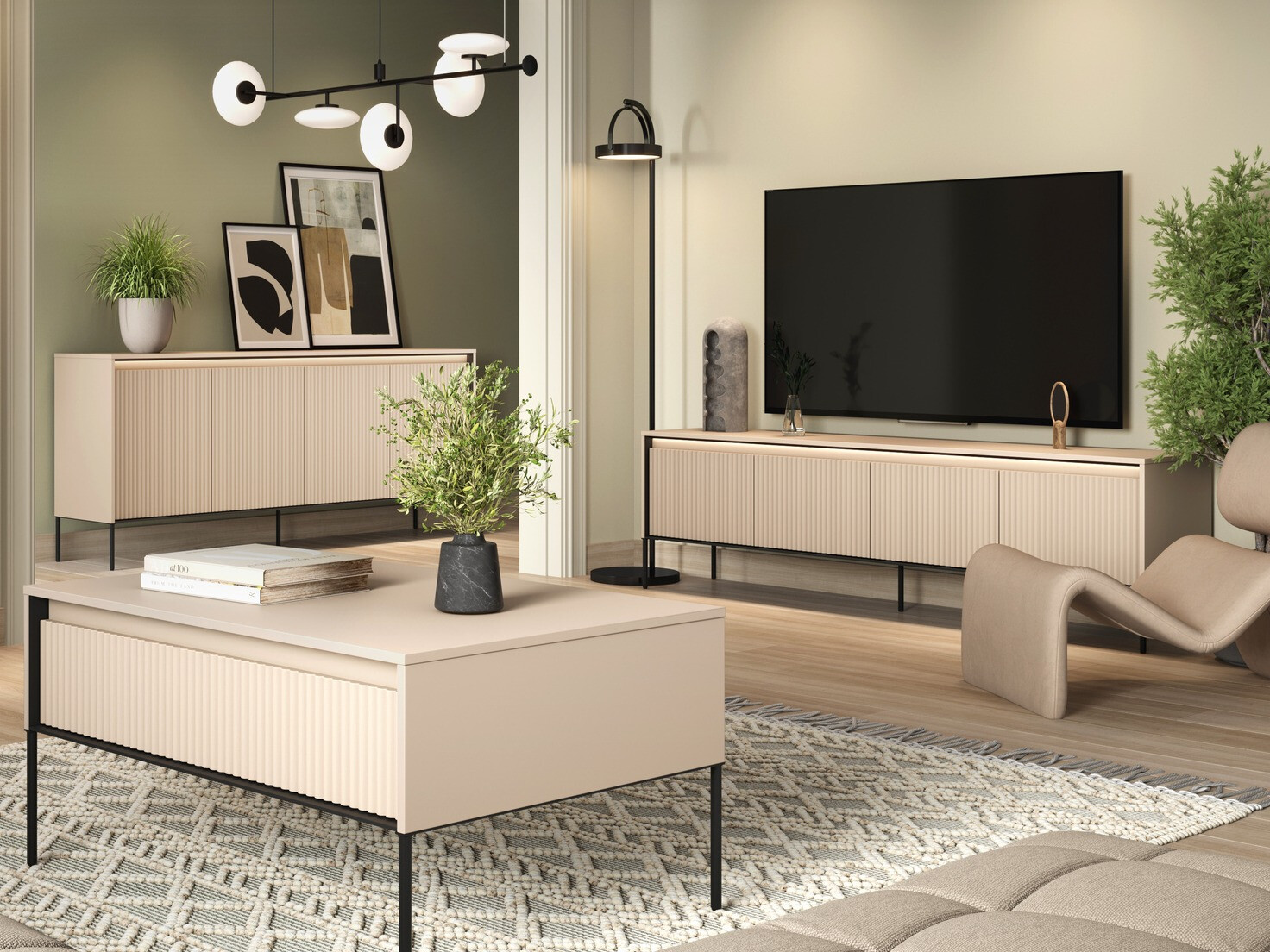 Conjunto de salón Fernolu 112 (Beige + Negro)
