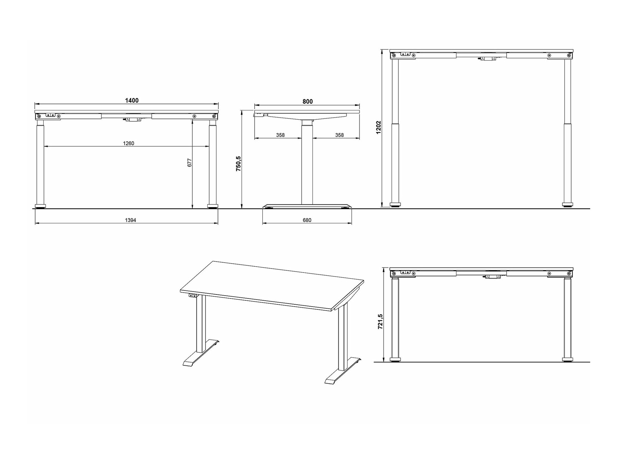 Escritorio de altura regulable Sacramento 415 (Gris claro + Blanco)