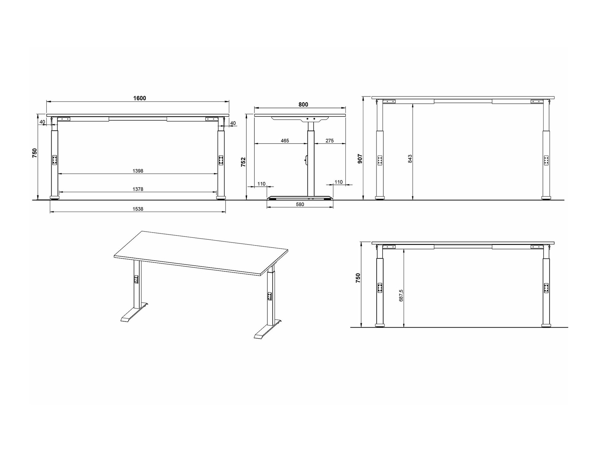 Mesa de oficina Sacramento 421 (Gris + Plata)