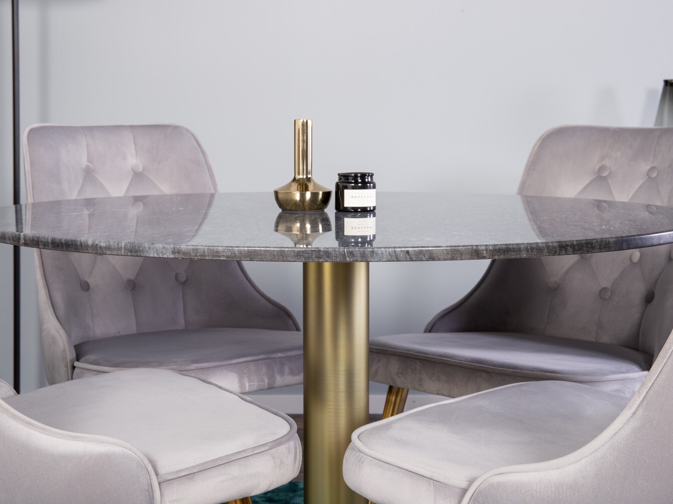 Conjunto de comedor Dallas 370 (Gris + Latón)