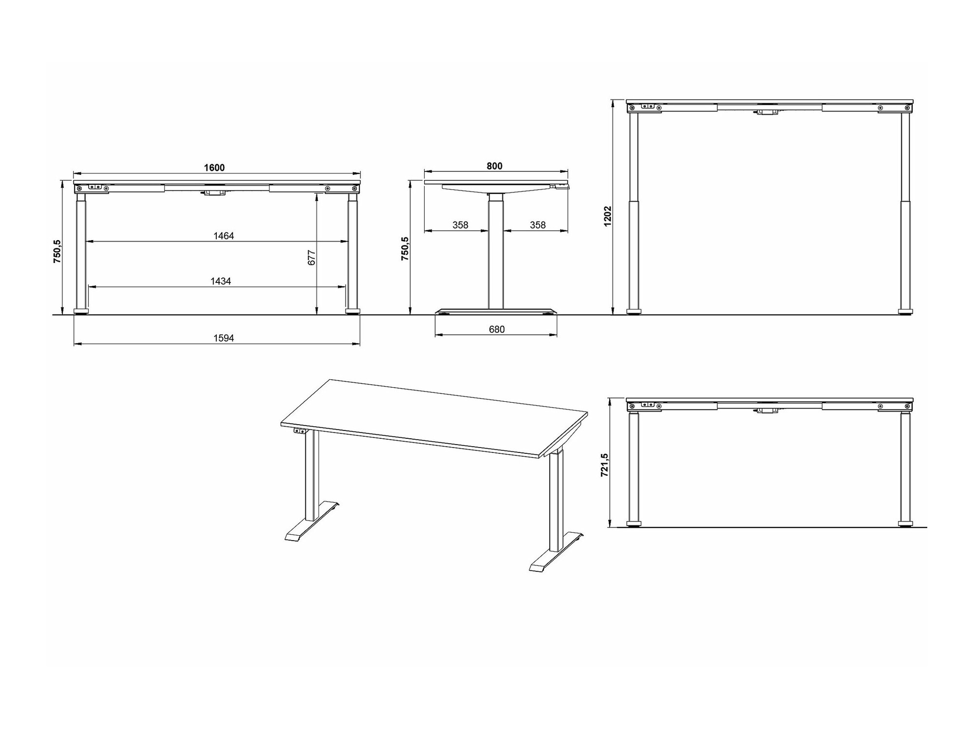 Escritorio de altura regulable Sacramento 416 (Blanco + Plata)