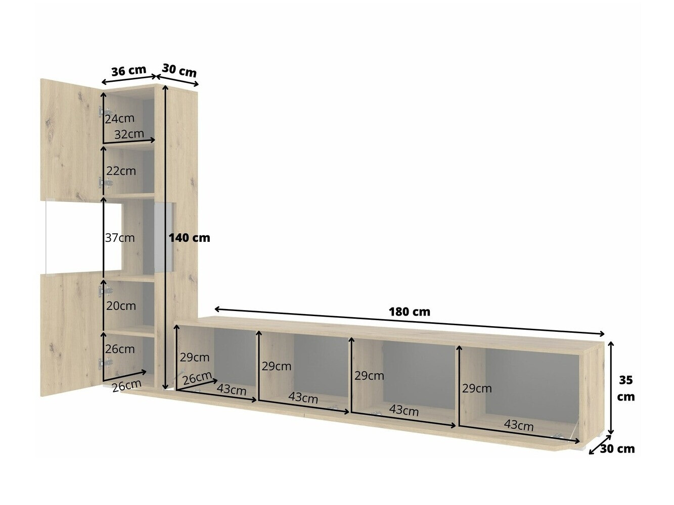 Conjunto de salón Revmiru 105 (Blanco + Roble wotan)