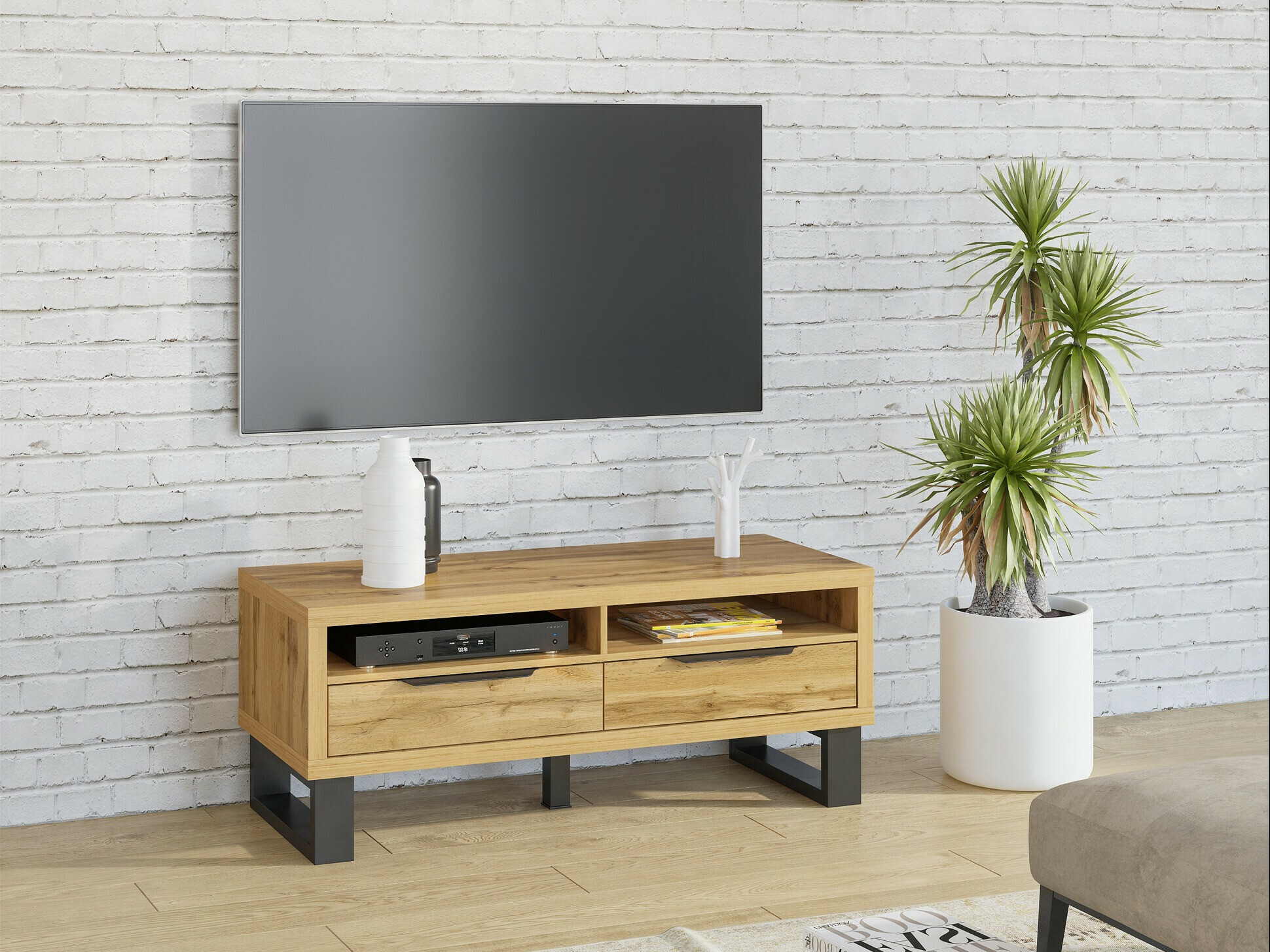 Mueble TV Avicavu 100 (Roble wotan + Negro)