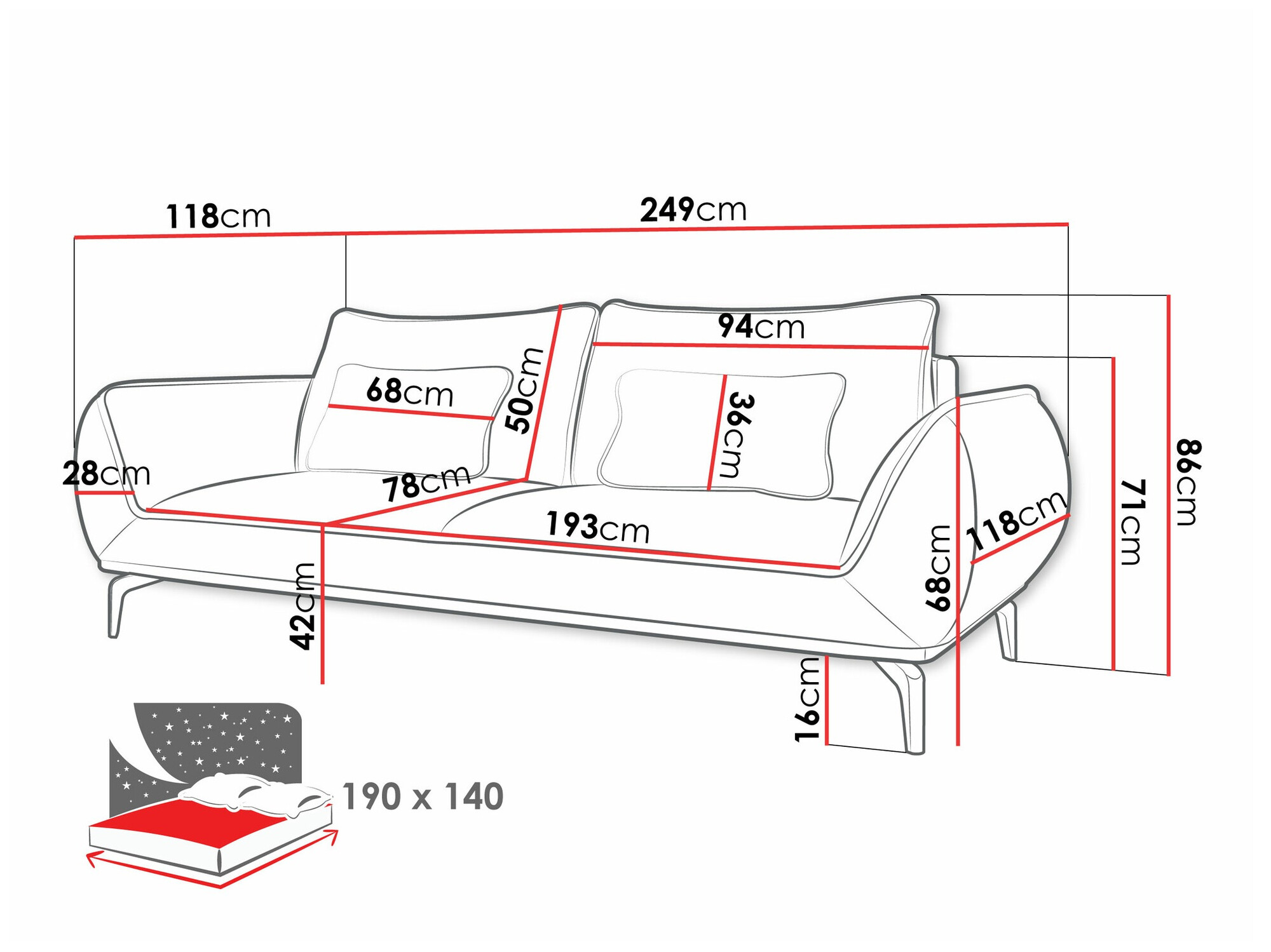 Sofá cama Lincoln 197 (Aragon 80)
