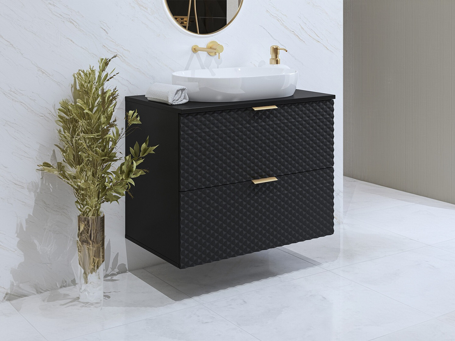 Armario de baño colgante para lavabo Liretu 107 (Negro)