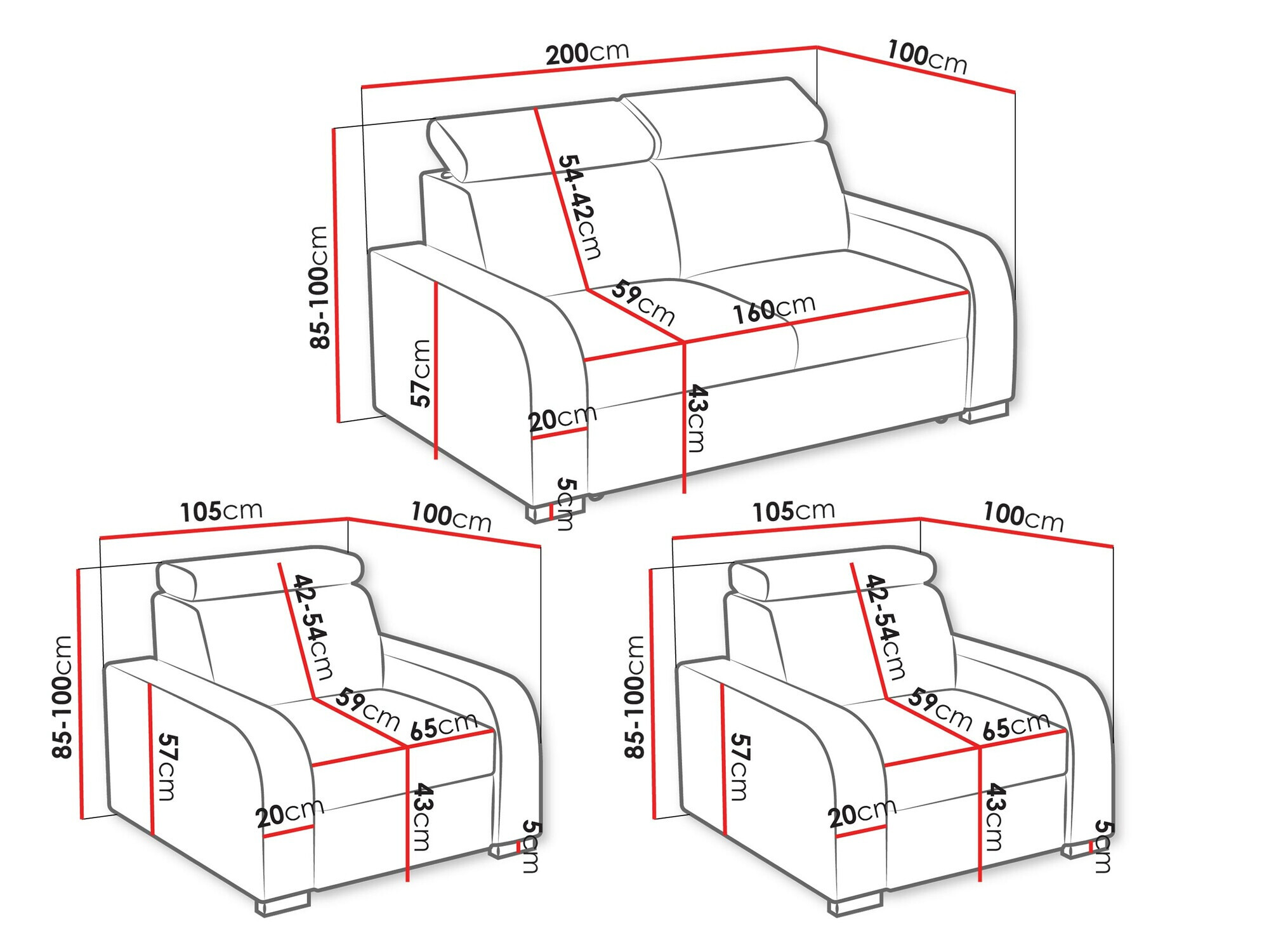 Conjunto de muebles tapizado Ovos (Crown 17)