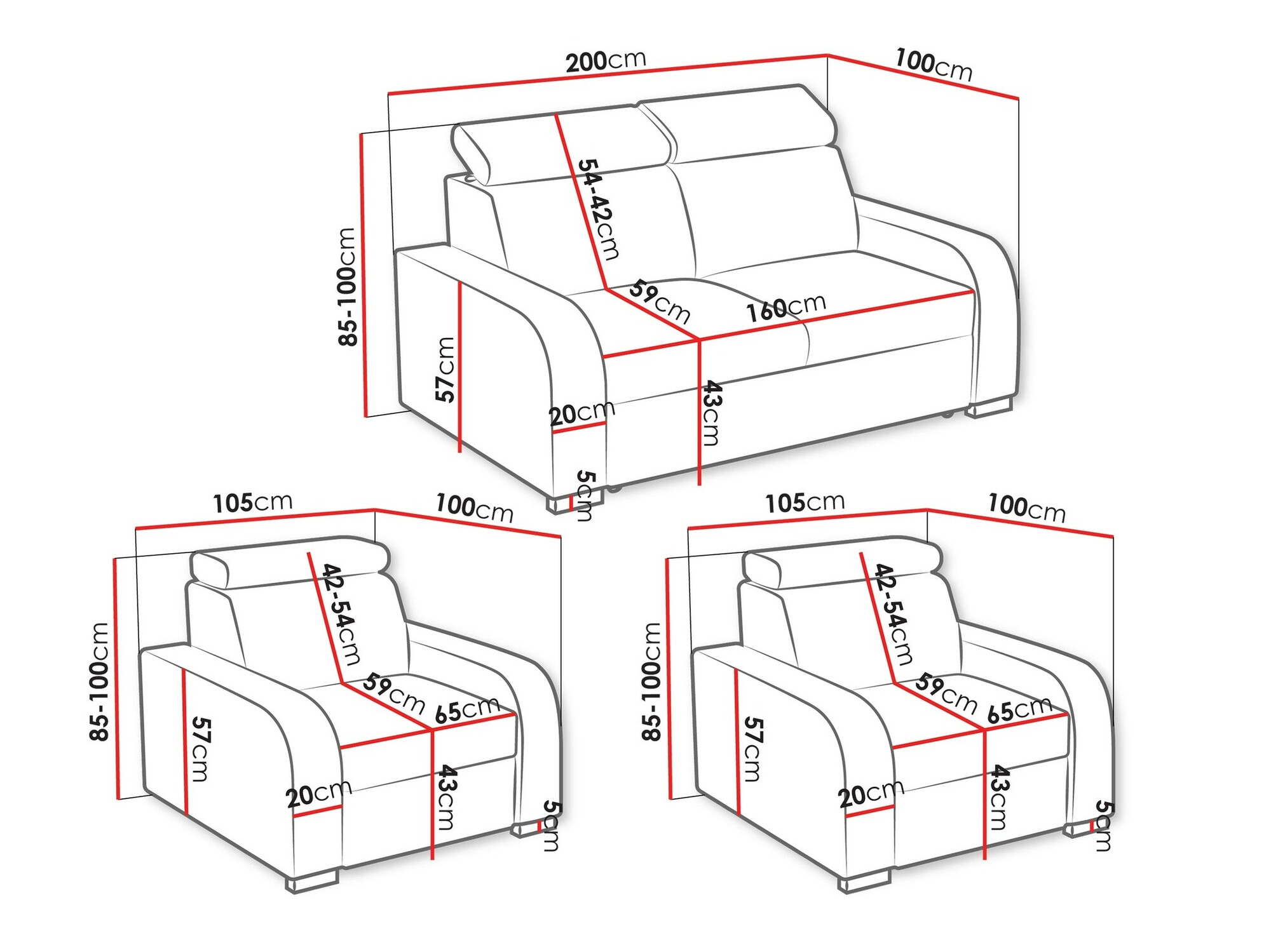 Conjunto de muebles tapizado Ovos (Crown 4)