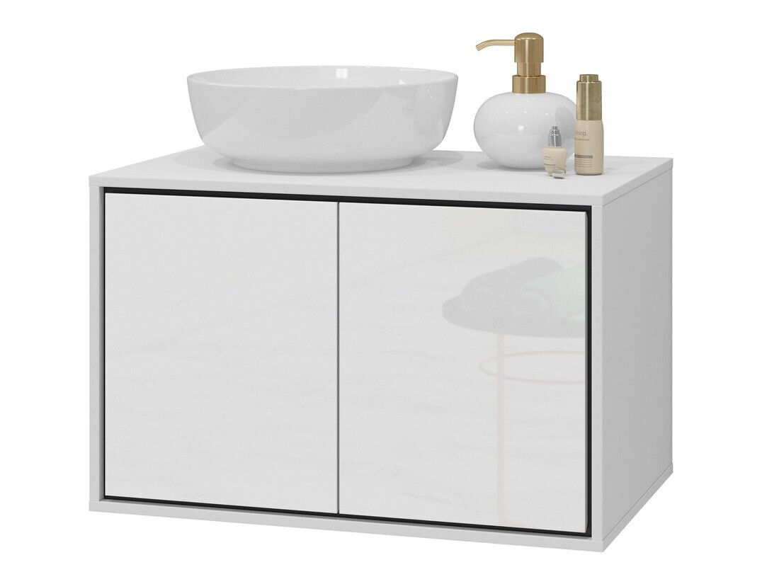 Armario de baño colgante para lavabo Tecavu 103 (Blanco brillante + Blanco)