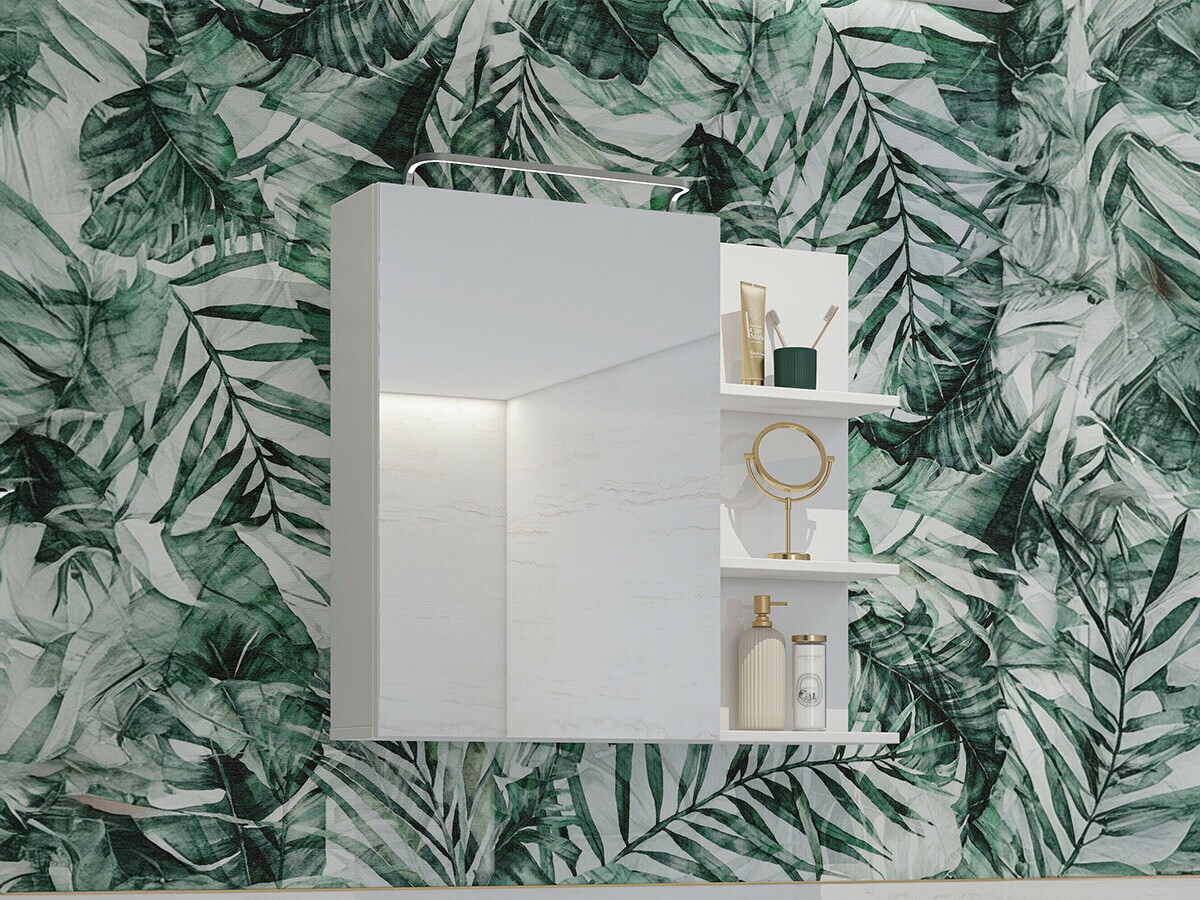 Mueble de baño con espejo Tecavu 102 (Blanco brillante + Blanco)