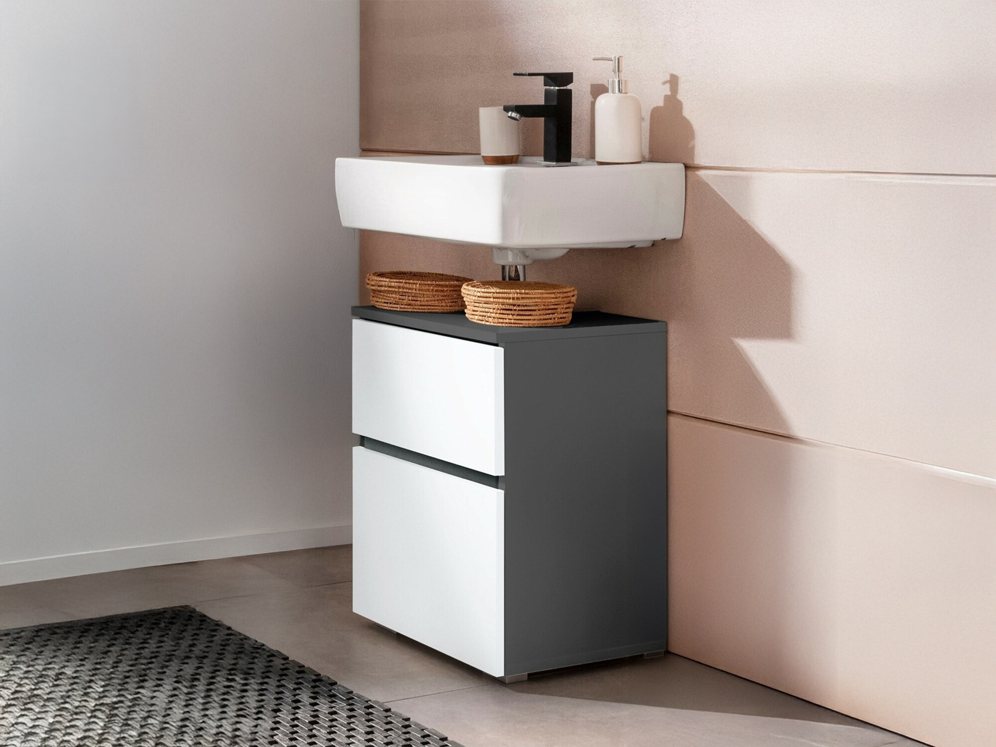 Armario de baño de pie para lavabo Soncamu 103 (Blanco + Antracita)