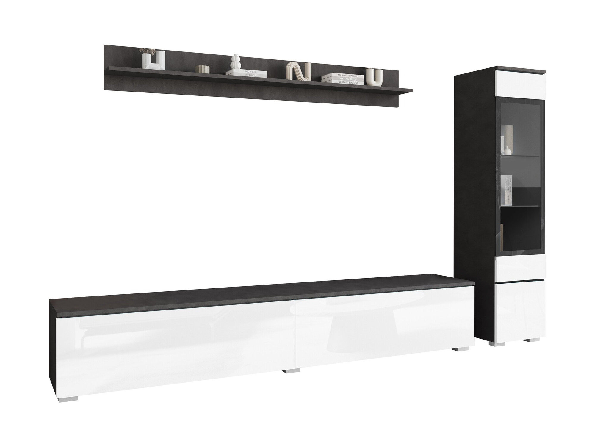 Conjunto de salón Mirfivo 100 (Madera gris + Blanco brillante)