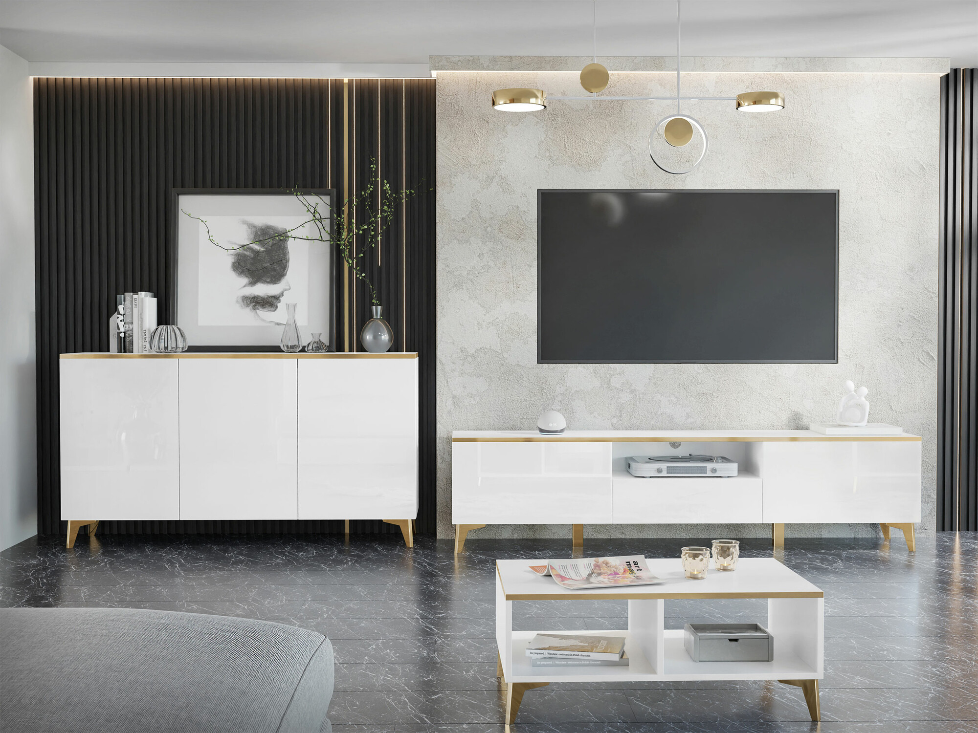 Mueble TV Comfivo 490 (Blanco + Blanco brillante)