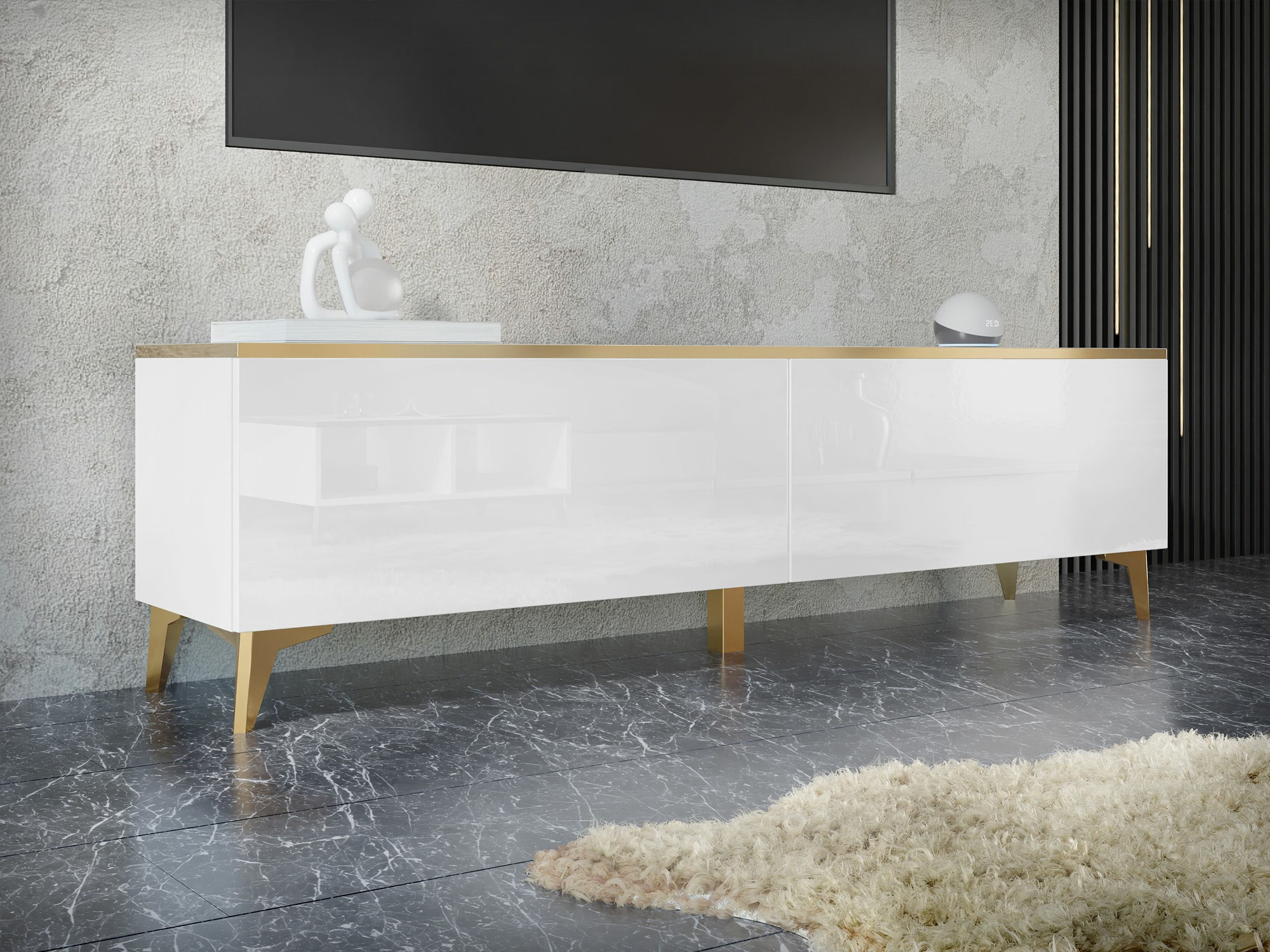 Mueble TV Comfivo 491 (Blanco + Blanco brillante)