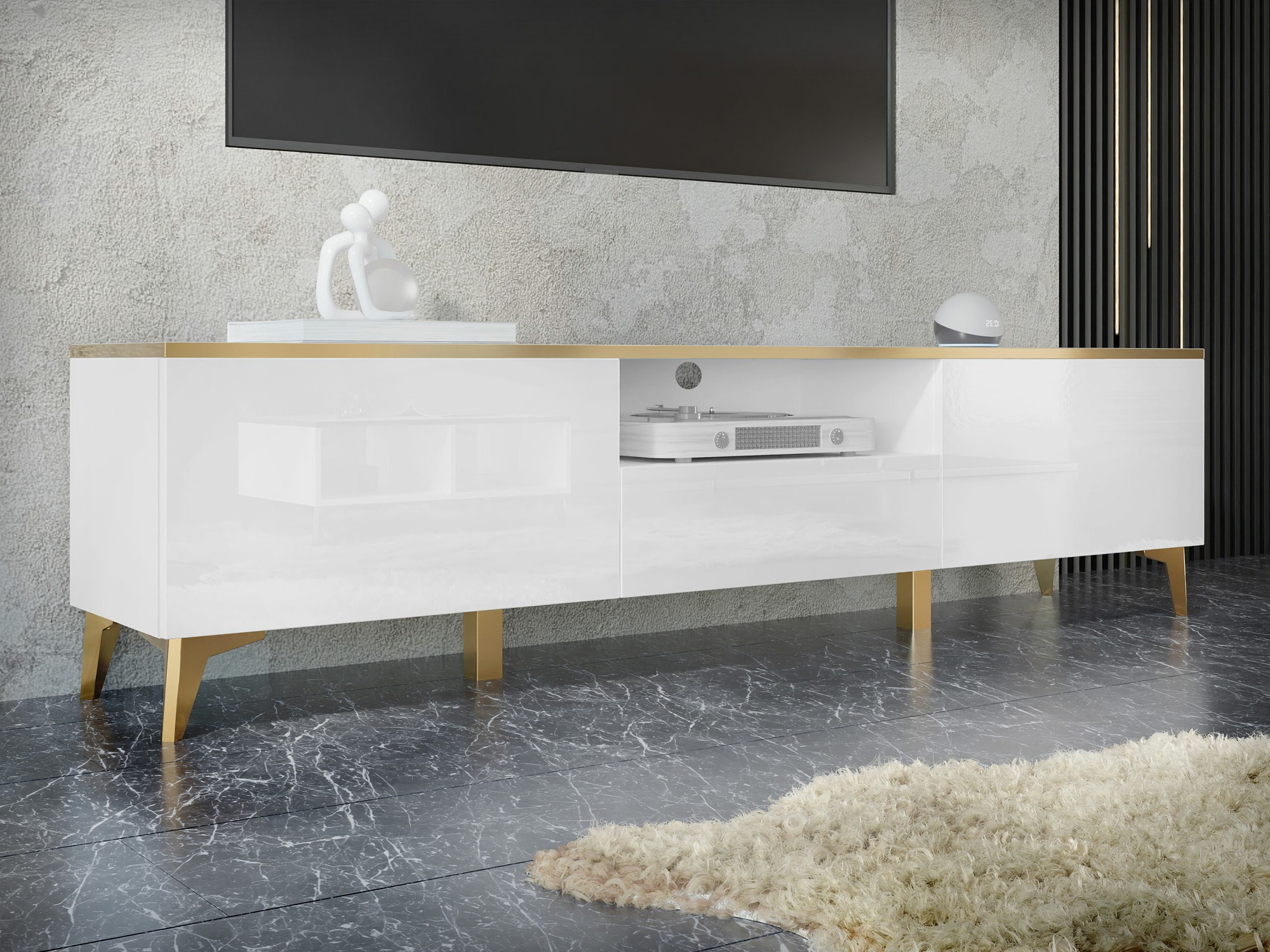Mueble TV Comfivo Virfera 102 (Blanco + Blanco brillante)