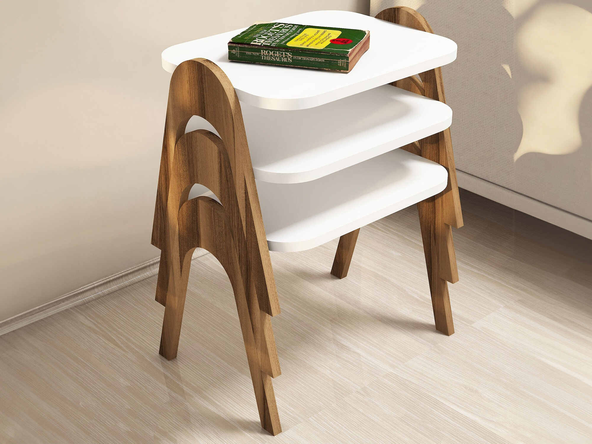 Conjunto de mesas auxiliares Kailua 1621 (Nuez + Blanco)