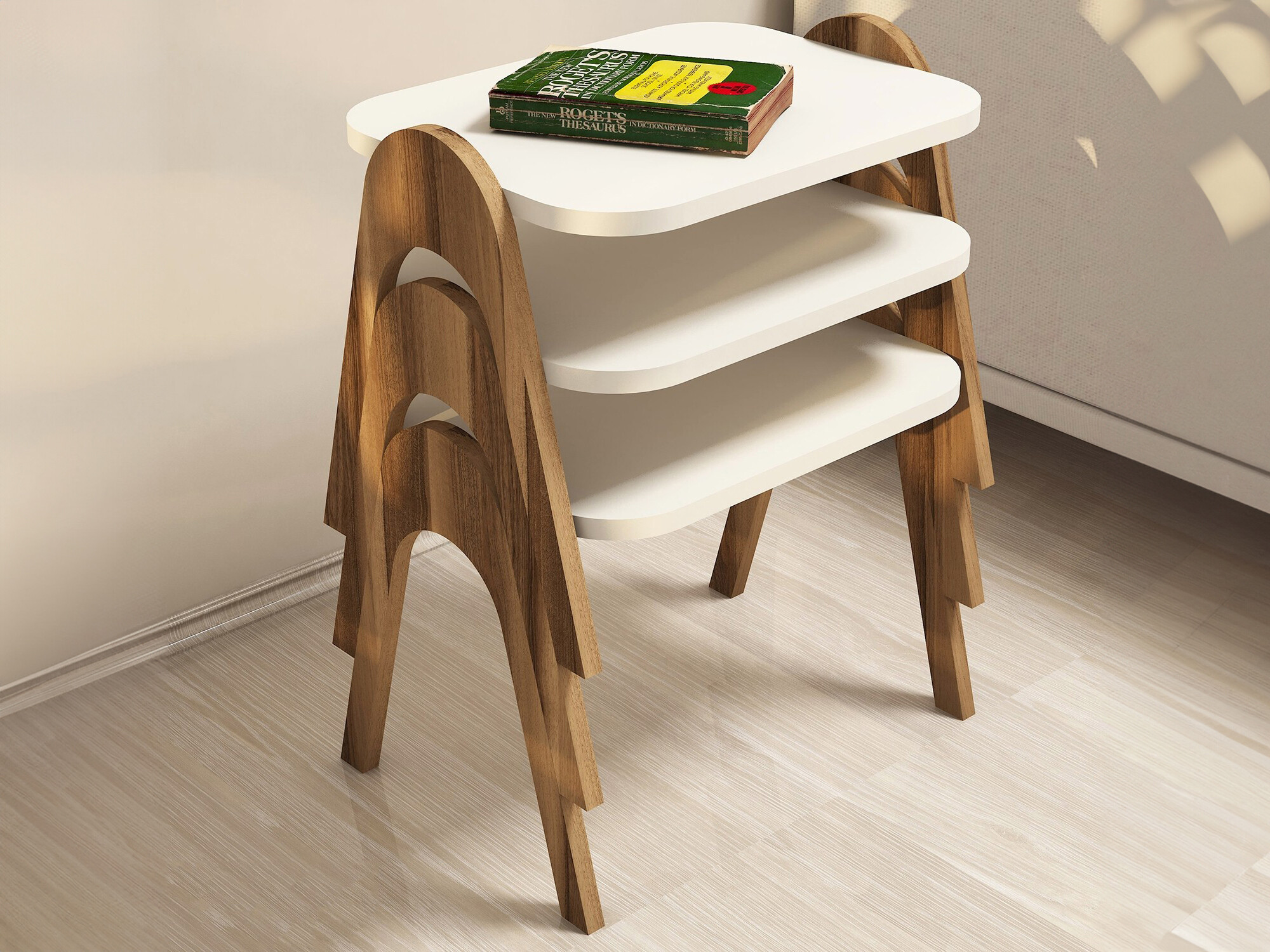 Conjunto de mesas auxiliares Kailua 1621 (Nuez + Crema)