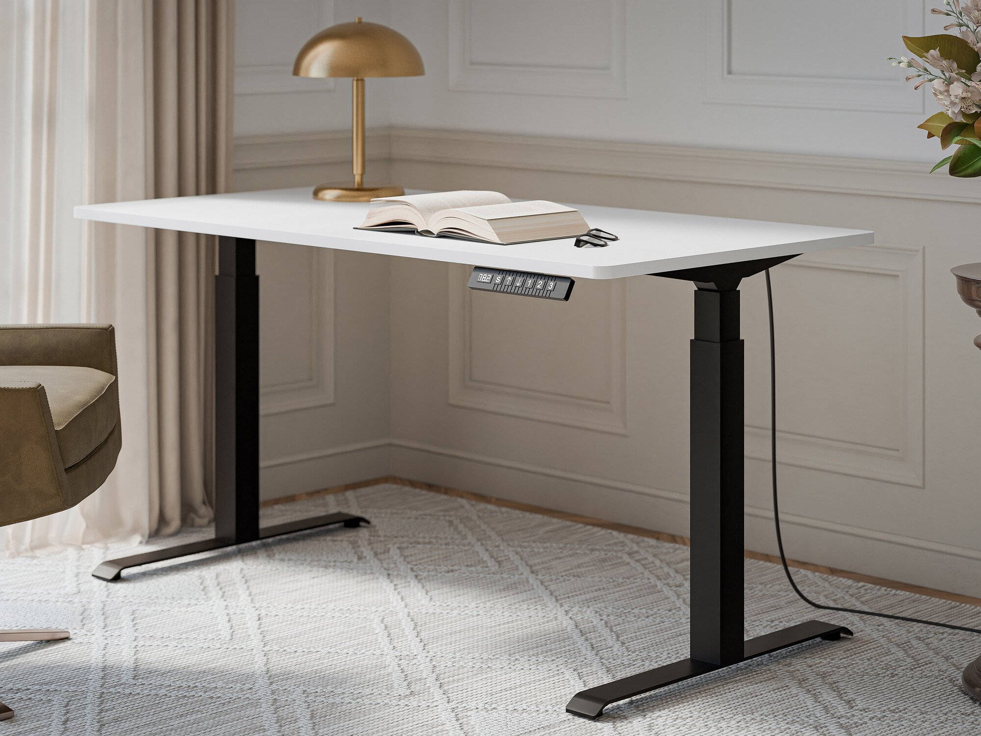 Escritorio de altura regulable Charlotte 195 (Blanco + Negro)