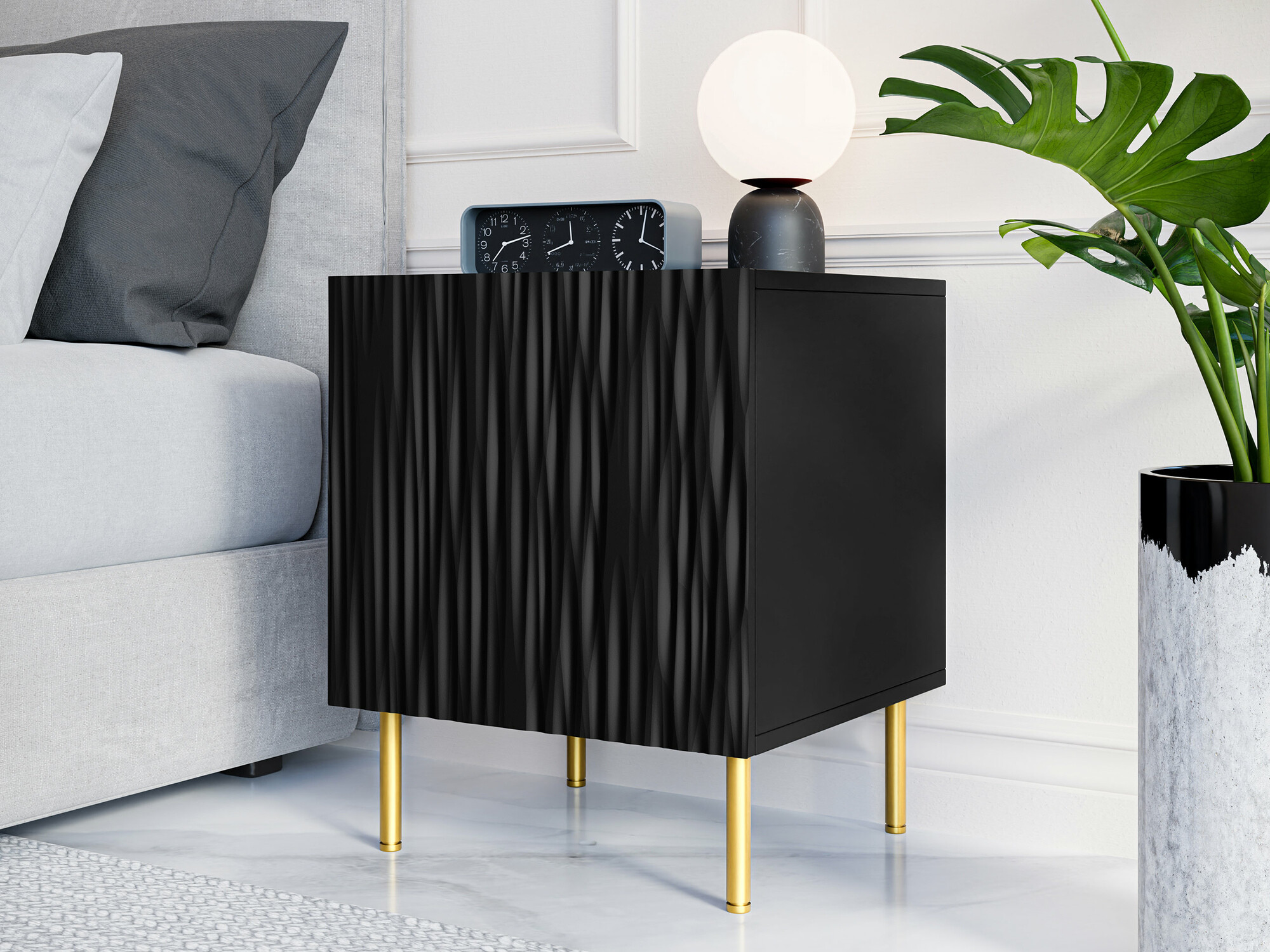 Conjunto de mesitas de noche Lorelbo 102 (Negro + Dorado)