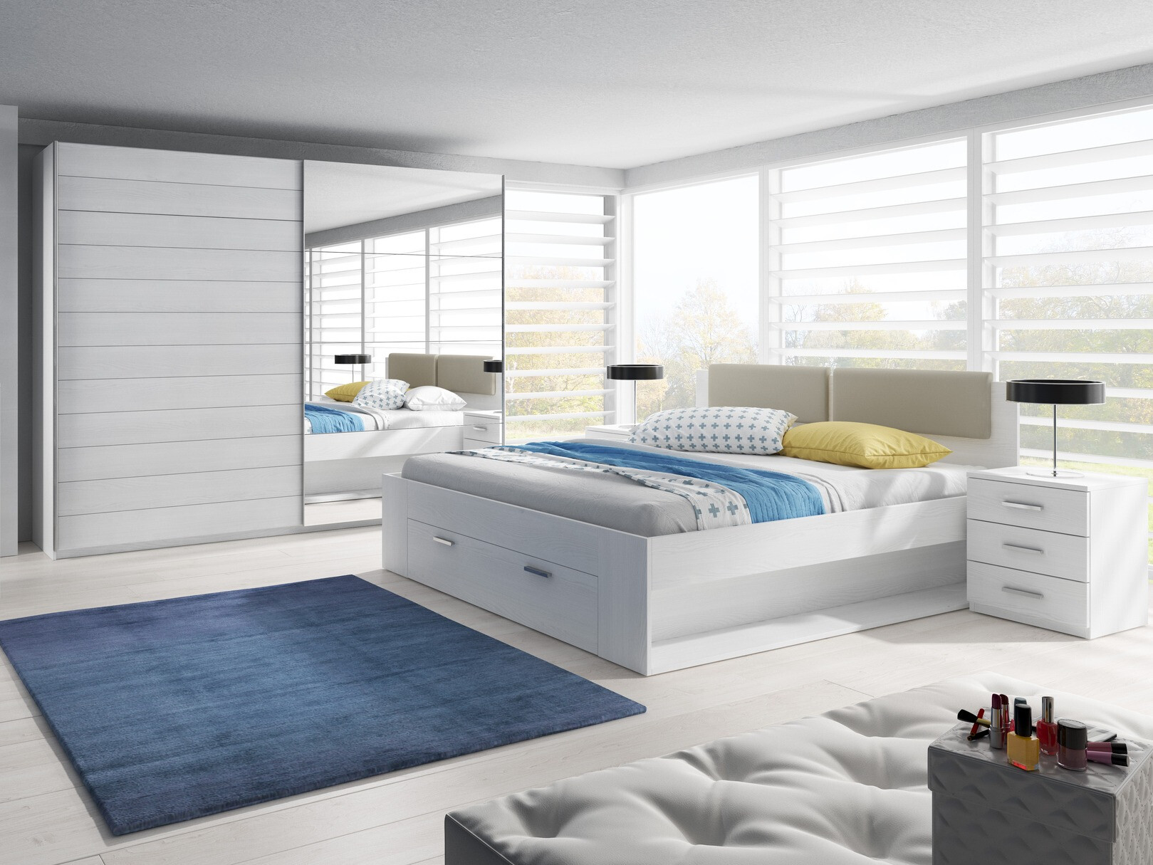 Cama Levruvu 106 (Fresno blanqueado + Beige)