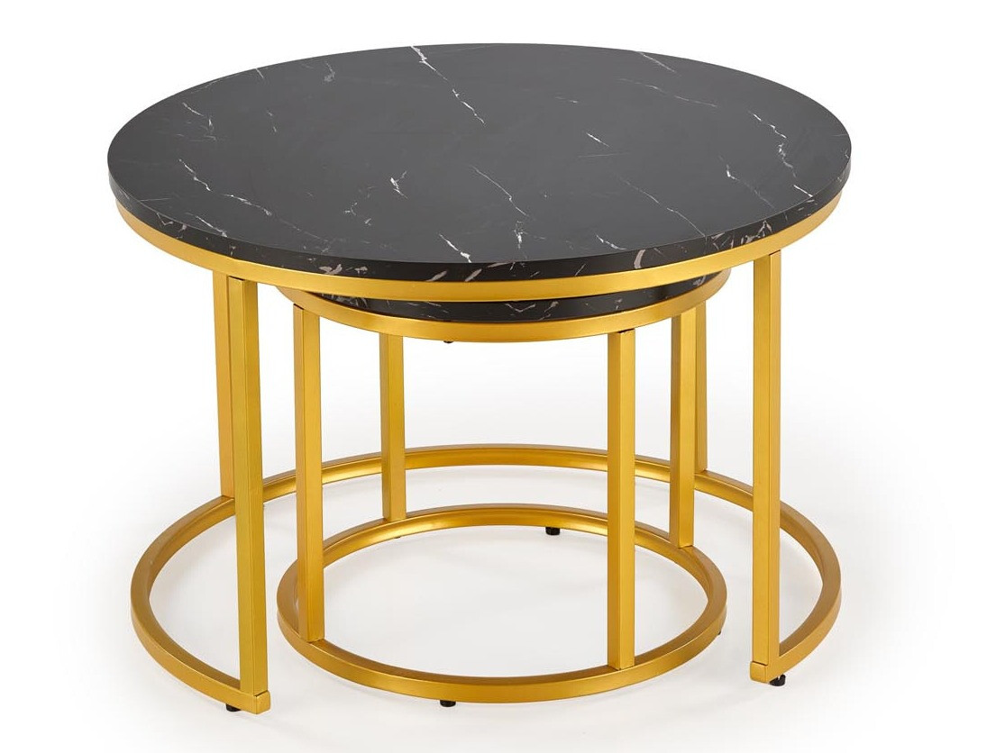 Conjunto mesa de centro Houston 2213 (Mármol negro + Dorado)