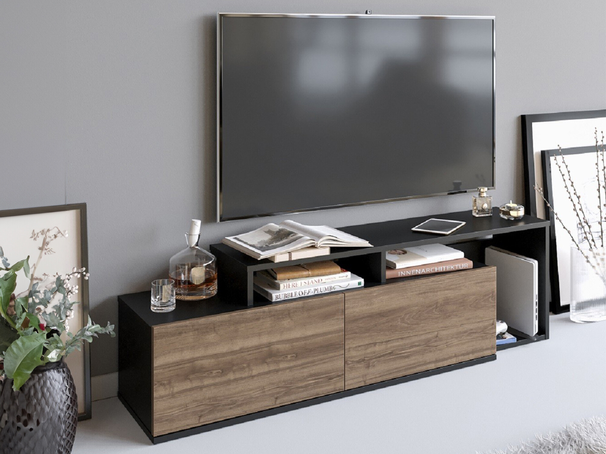 Mueble TV Kailua 1319 (Negro + Nogal)
