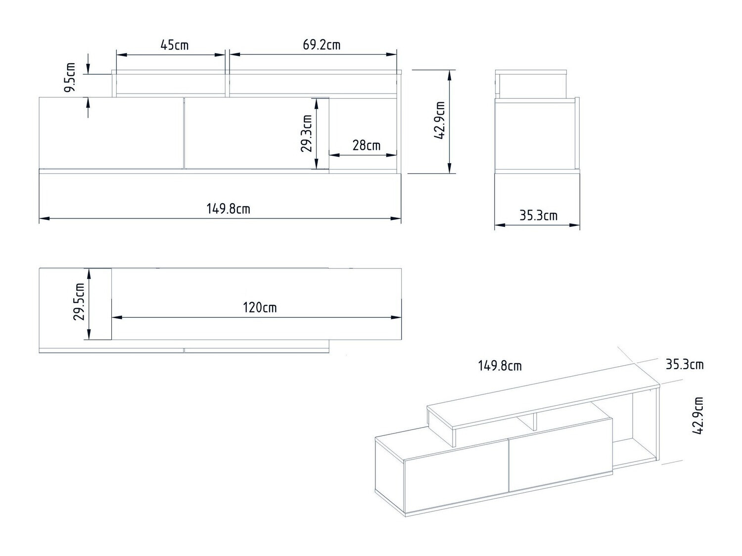 Mueble TV Kailua 1319 (Negro + Nogal)