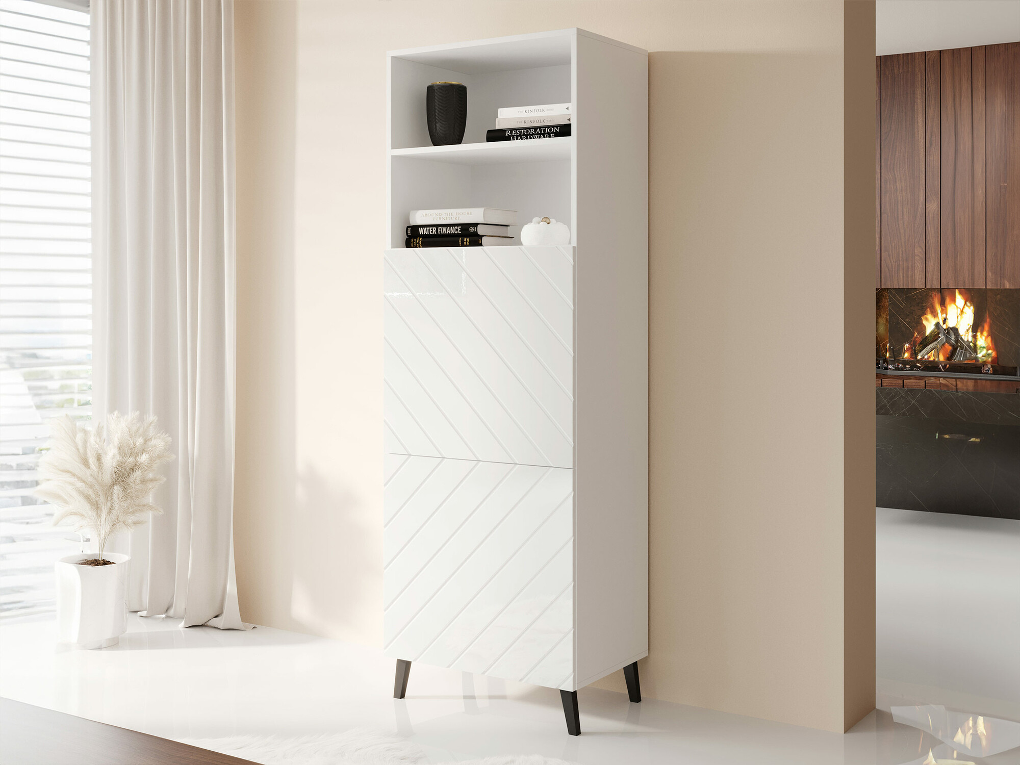 Estantería Charlotte 178 (Blanco + Blanco brillante)