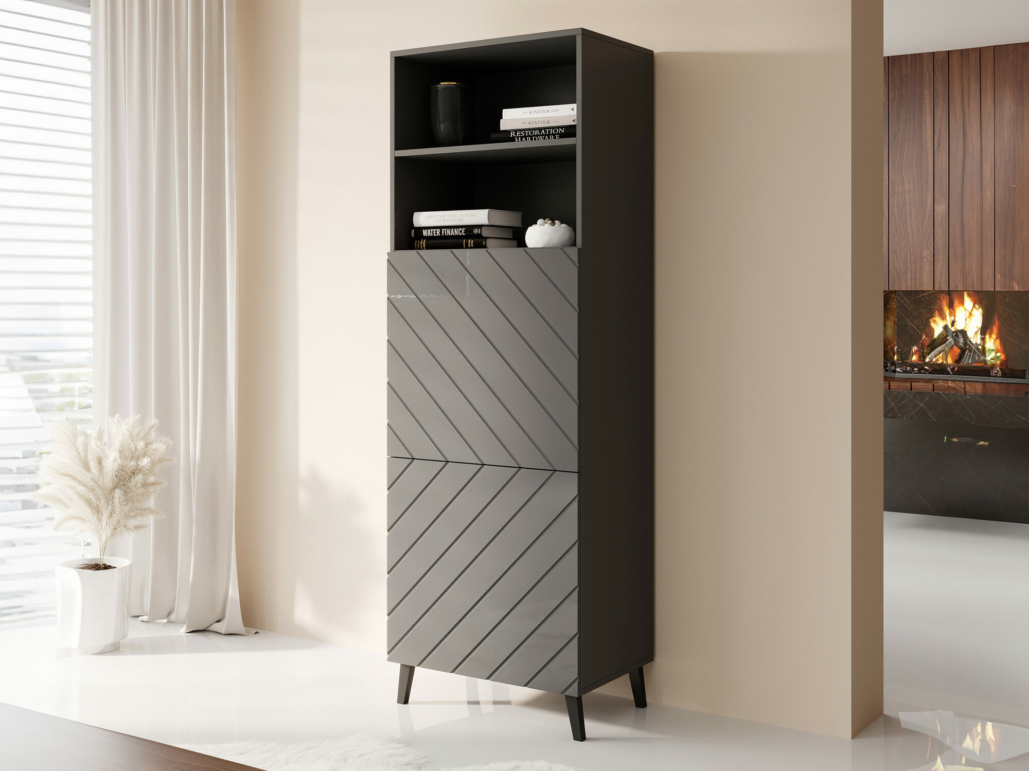 Estantería Charlotte 178 (Grafito + Grafito brillante)