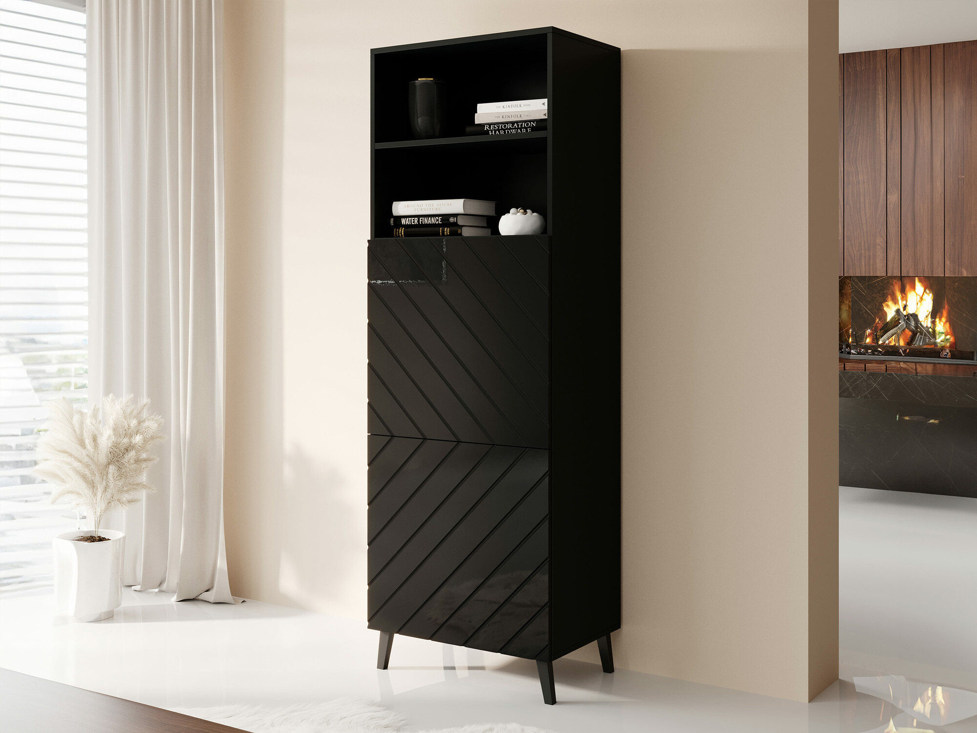 Estantería Charlotte 178 (Negro + Negro brillante)