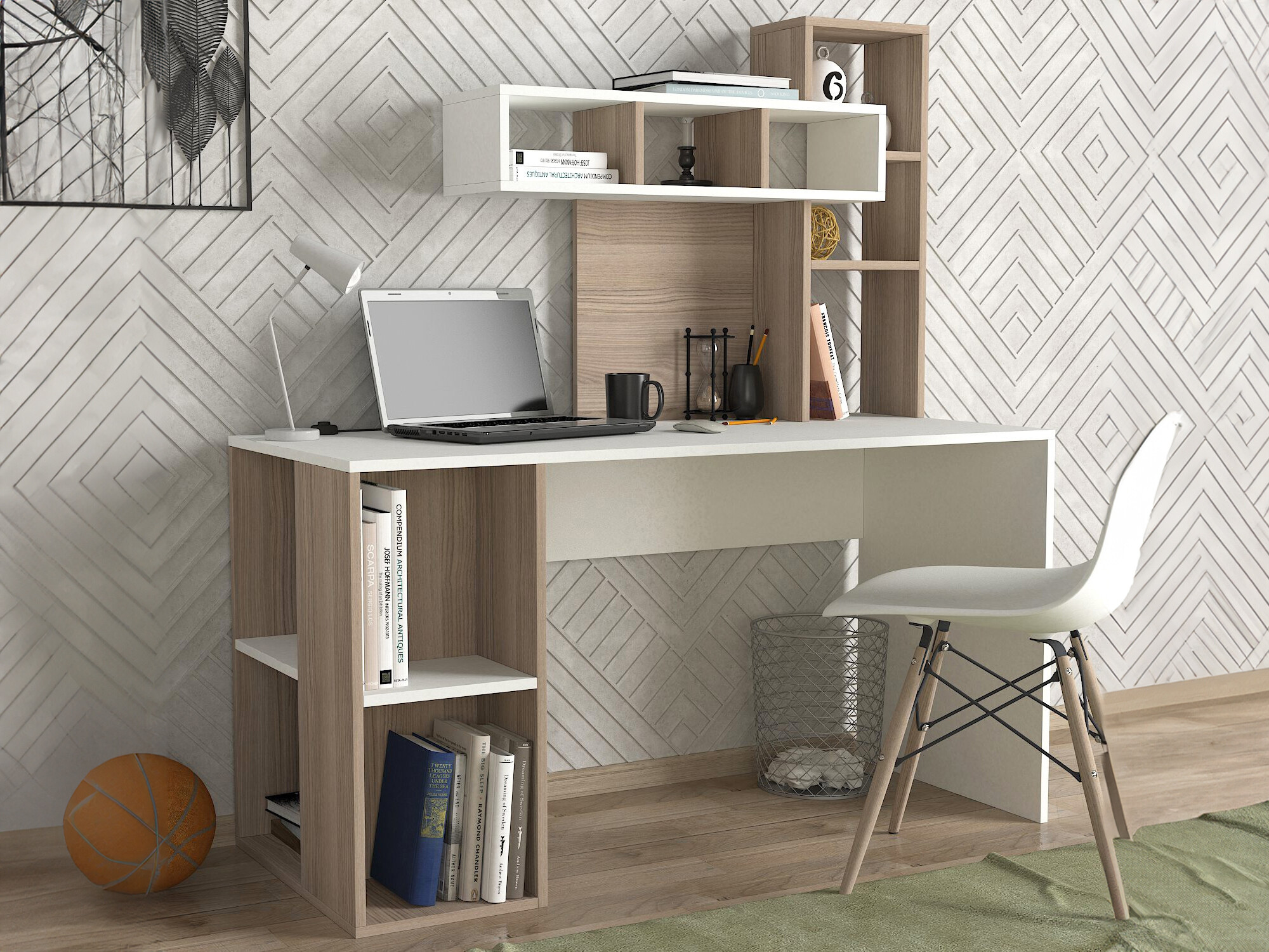 Mesa de oficina Kailua 296 (De color marrón claro + Blanco)