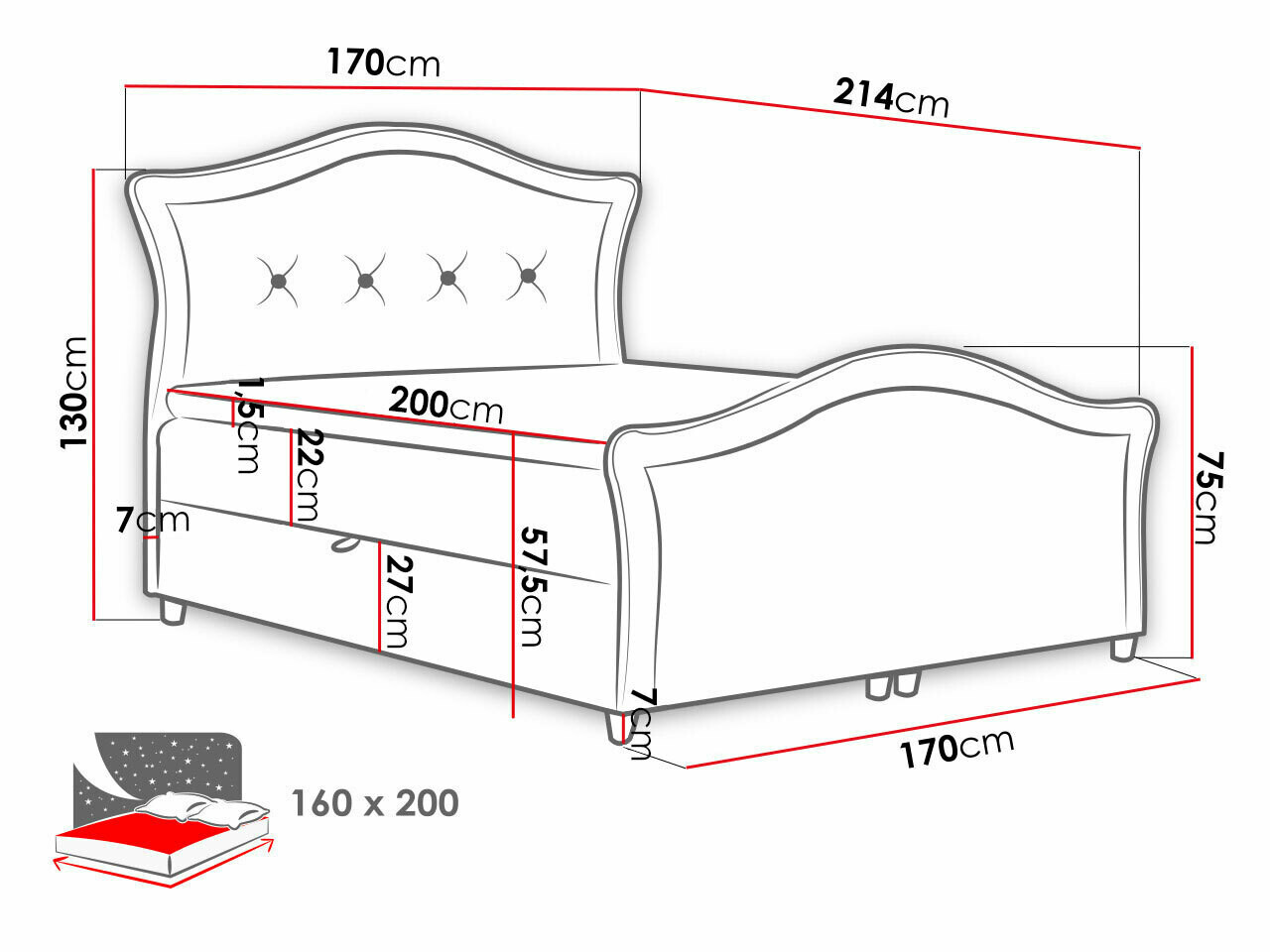 Cama continental Baltimore 136 (Magic Velvet 2219)