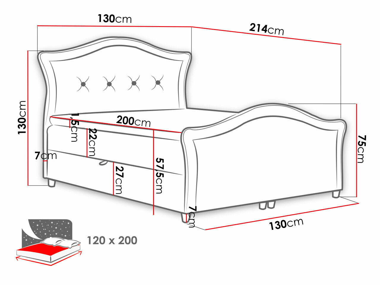 Cama continental Baltimore 136 (Magic Velvet 2225)