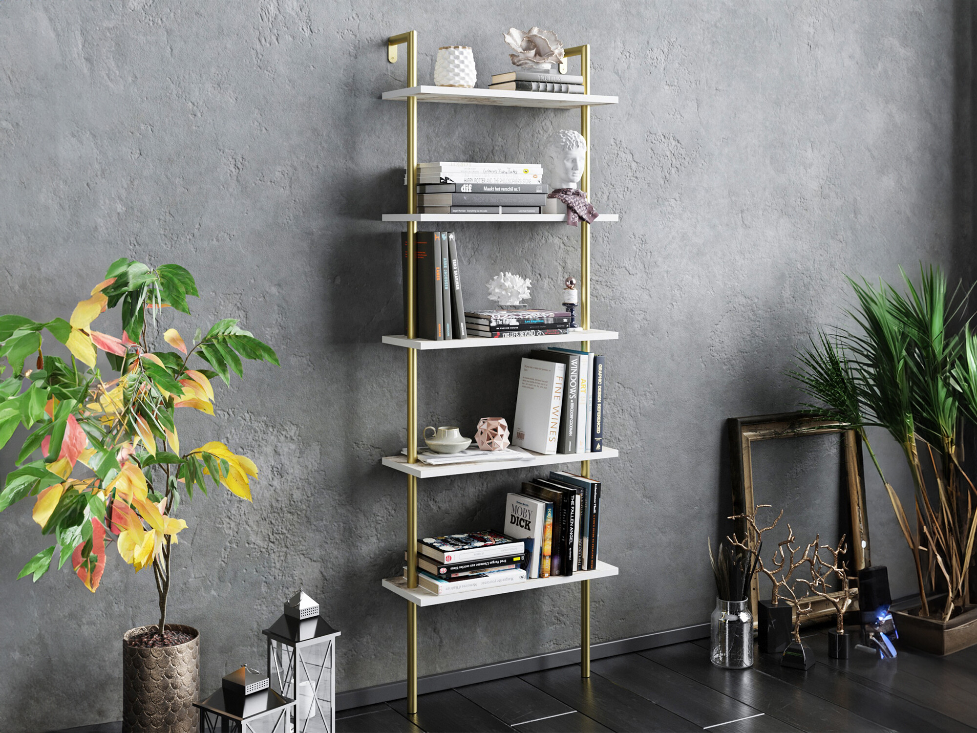 Estantería Kailua 649 (Blanco + Dorado)