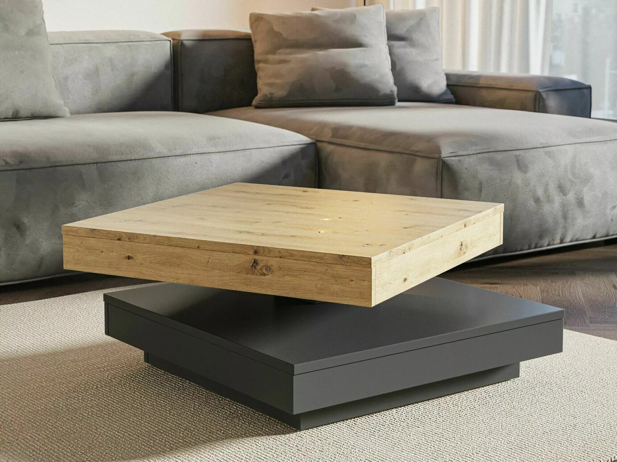 Mesa de centro convertible Detroit 579 (Roble Artisan + Antracita)