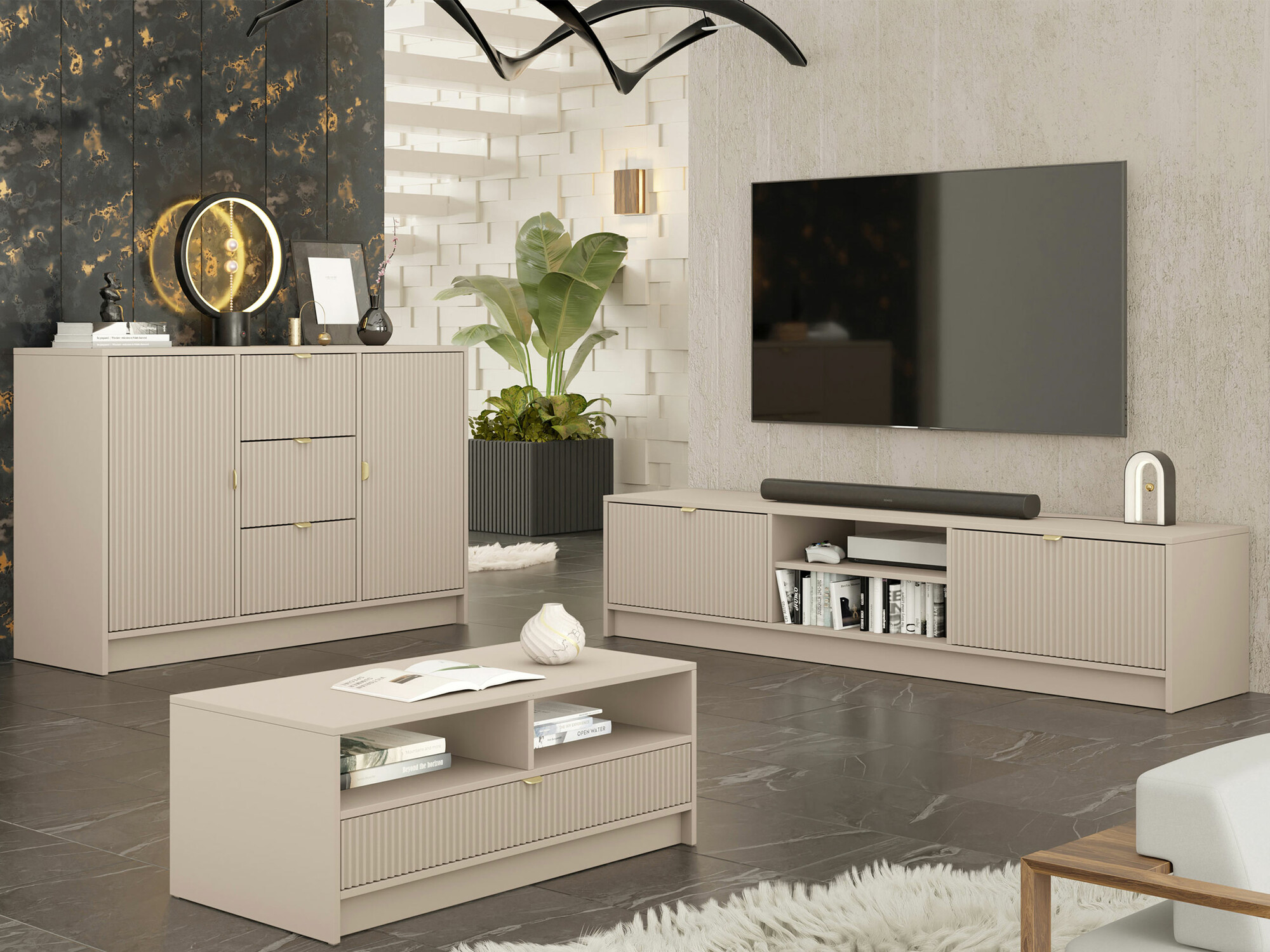 Conjunto de salón Comfivo Papilio I (Beige)