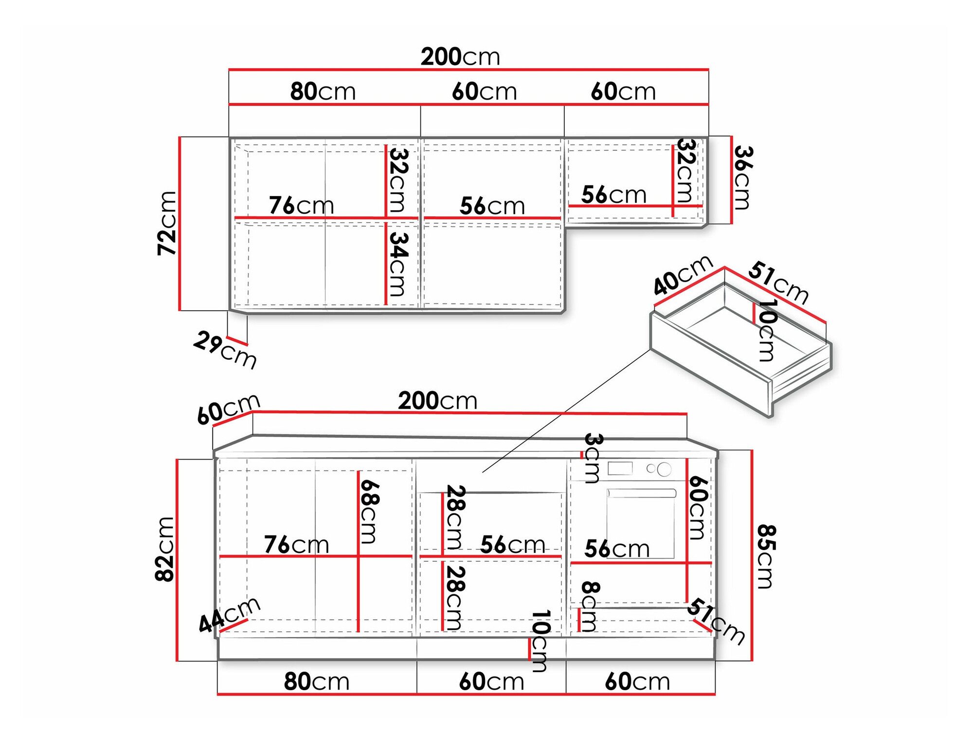 Conjunto de cocina Trenton 180 (Gris claro + Roble Artisan)