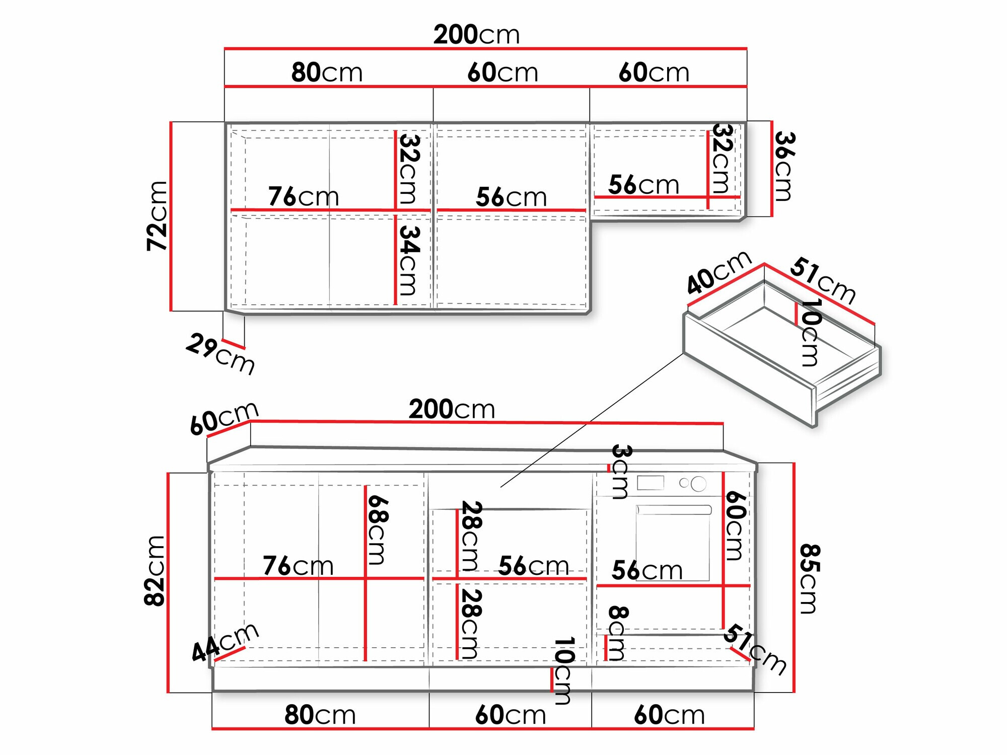 Conjunto de cocina Trenton 180 (Gris claro + Roble Artisan)