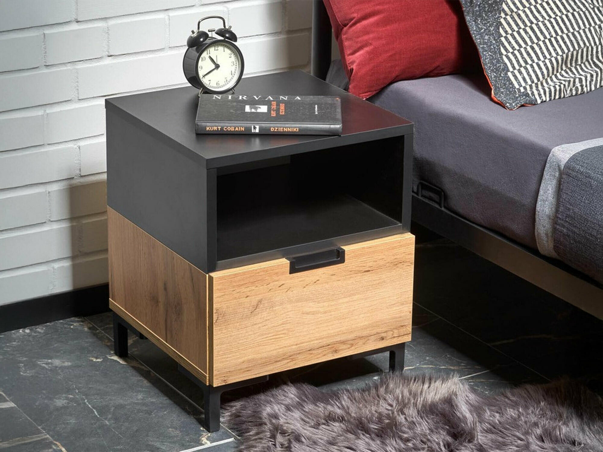 Mesilla de noche Houston 1225 (Negro + Roble wotan)