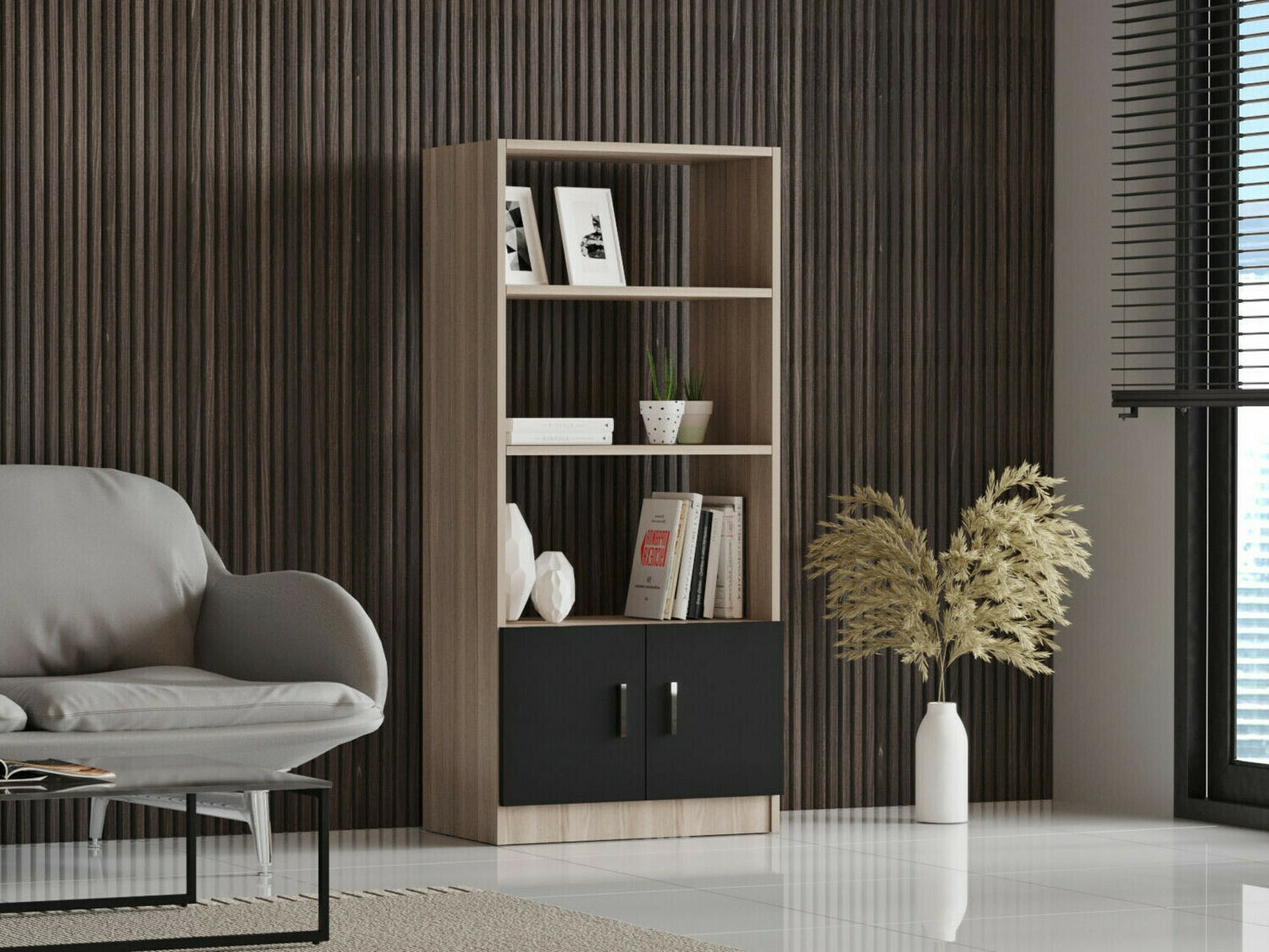 Estantería Kailua 2256 (Negro + Roble)