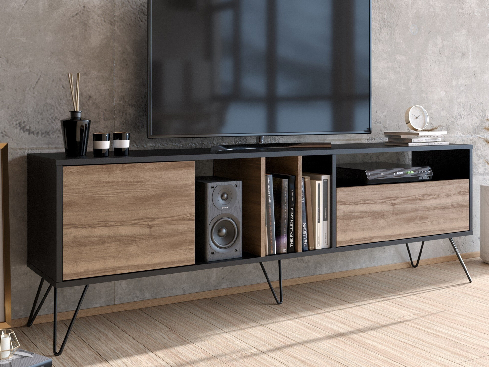 Mueble TV Kailua 1276 (Negro + Nogal)