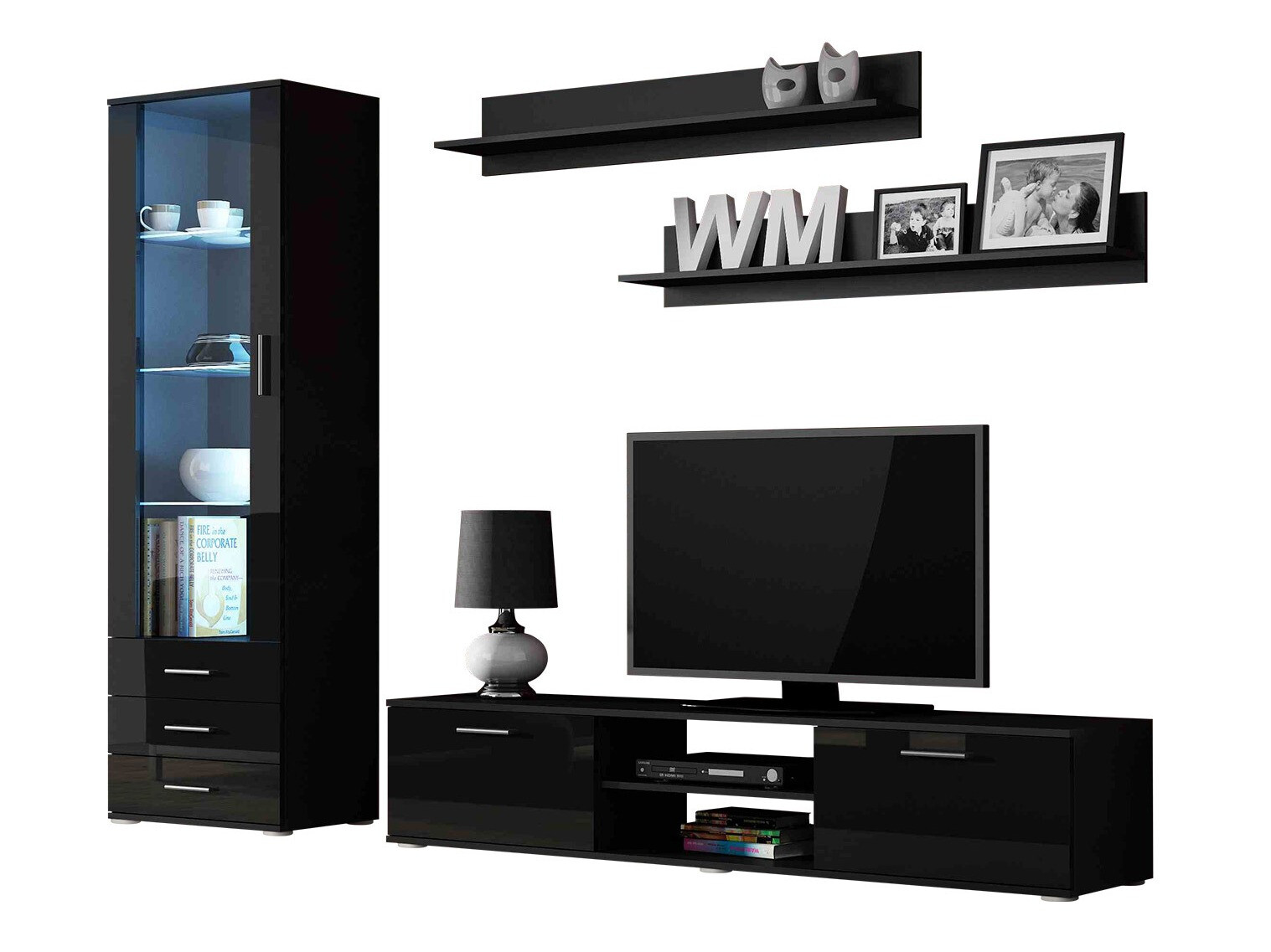 Conjunto de salón Tornola 107 (Negro + Negro brillante)