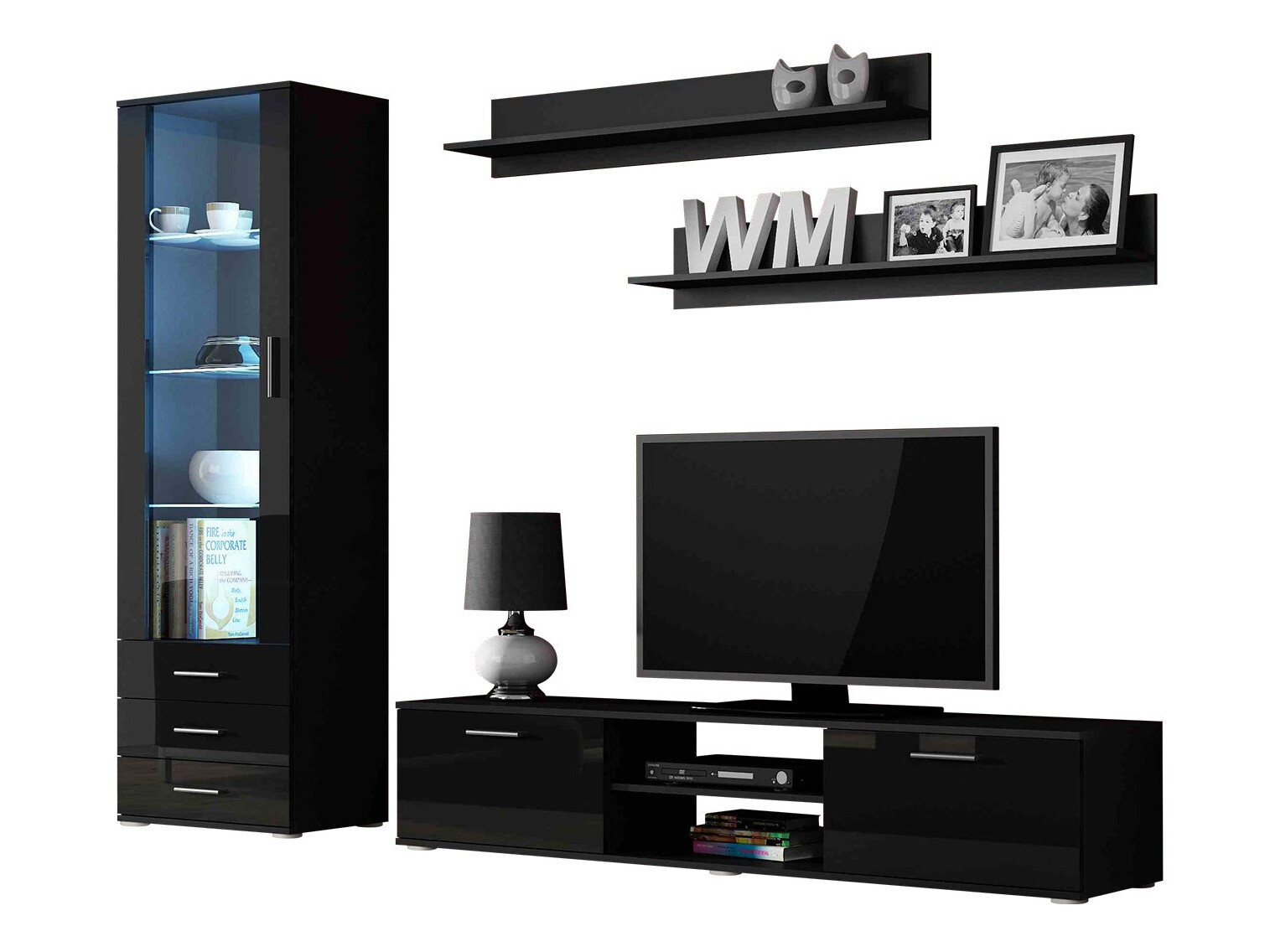 Conjunto de salón Tornola 107 (Negro + Negro brillante)