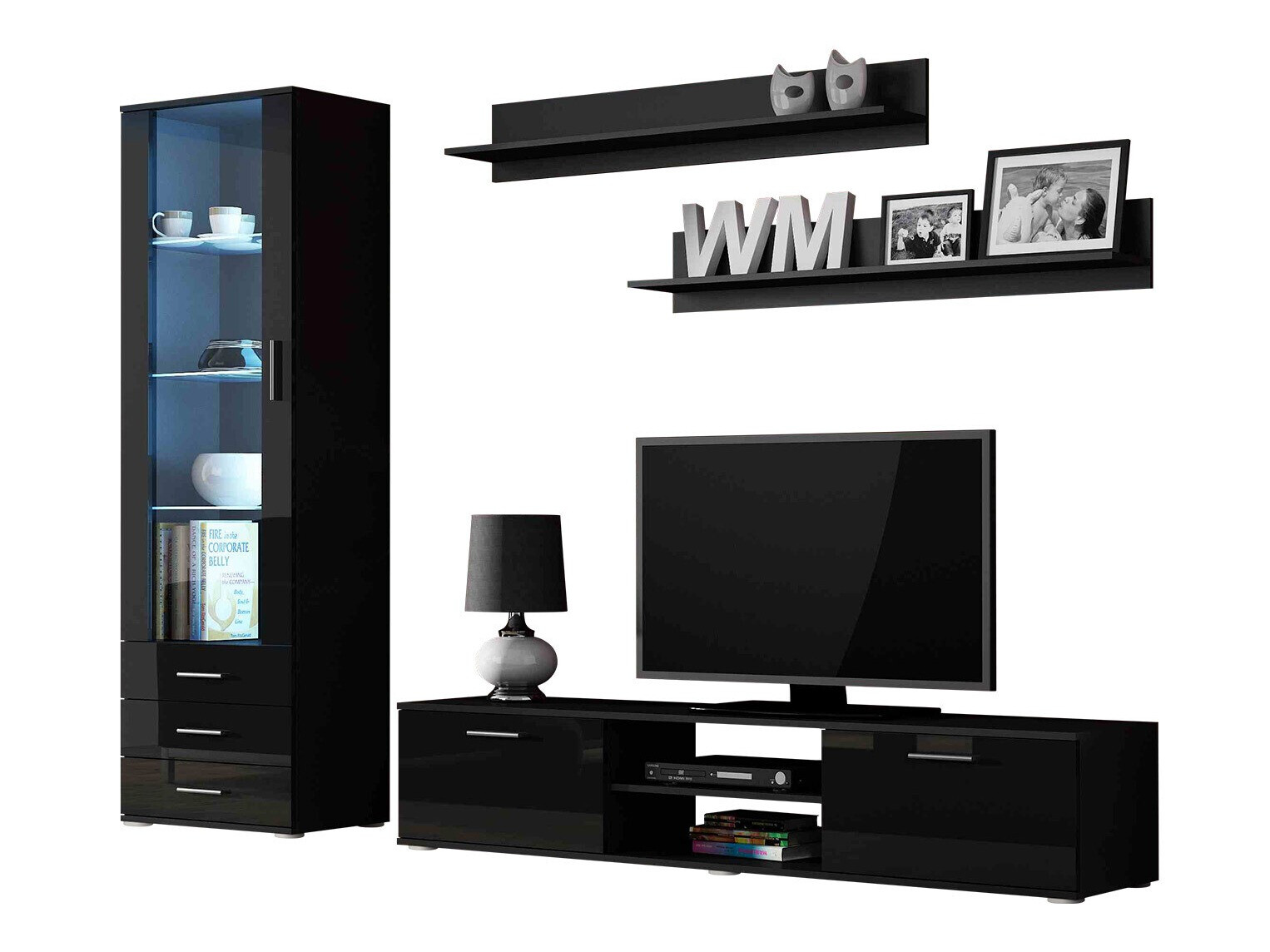 Conjunto de salón Tornola 107 (Negro + Negro brillante)