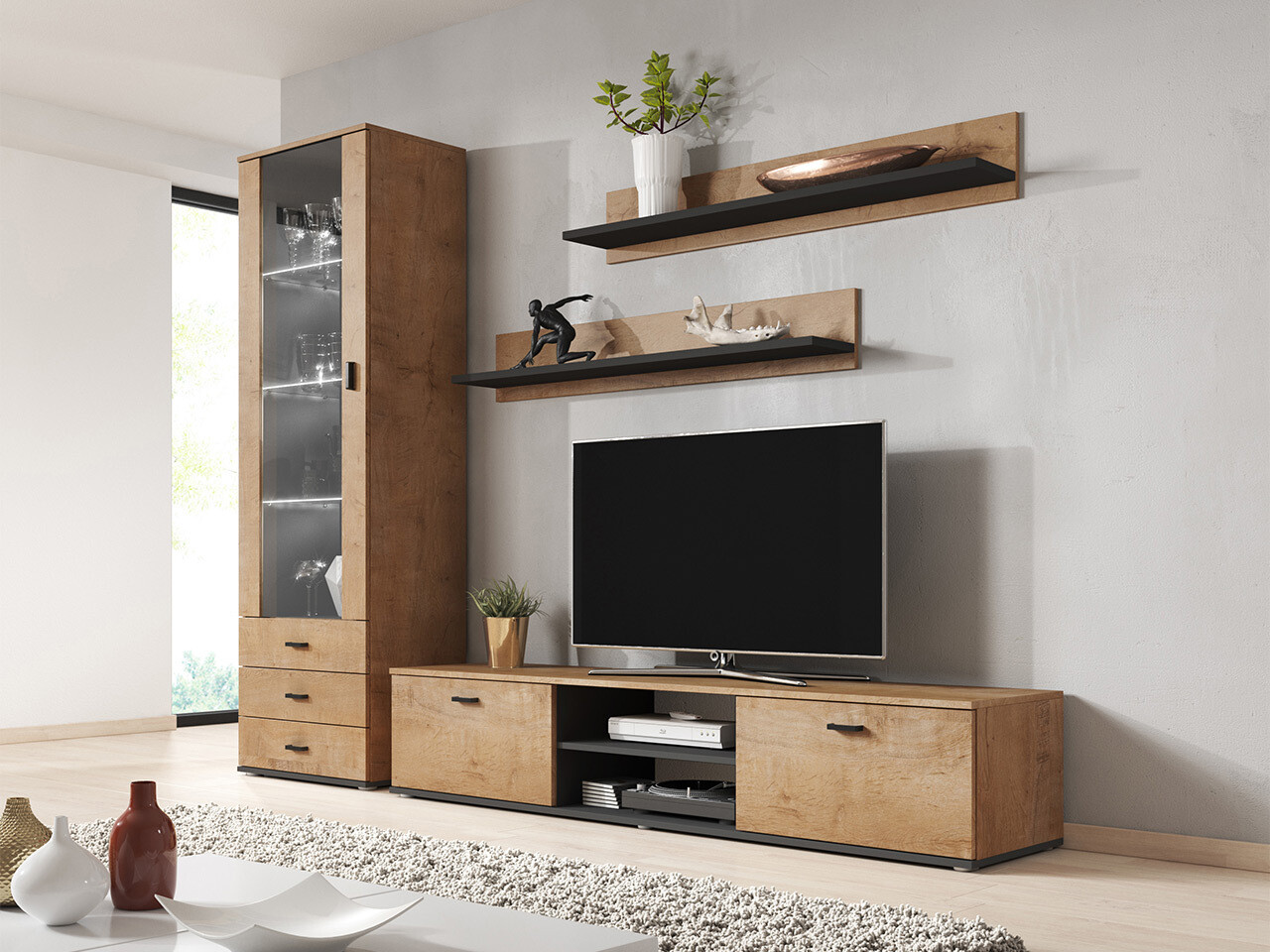 Conjunto de salón Tornola 107 (Roble de lefkada + Negro)