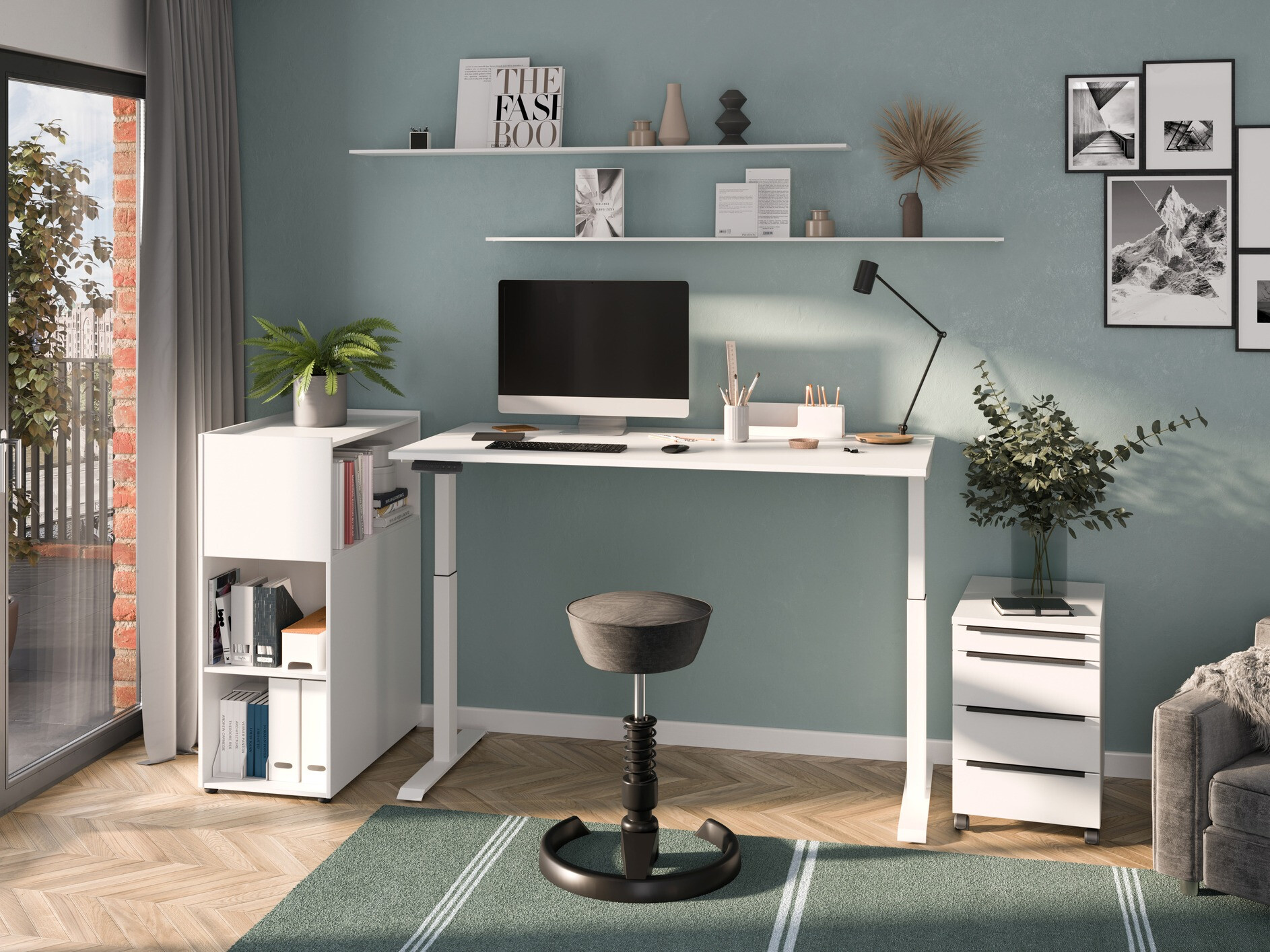 Escritorio de altura regulable Feltoru 110 (Blanco)