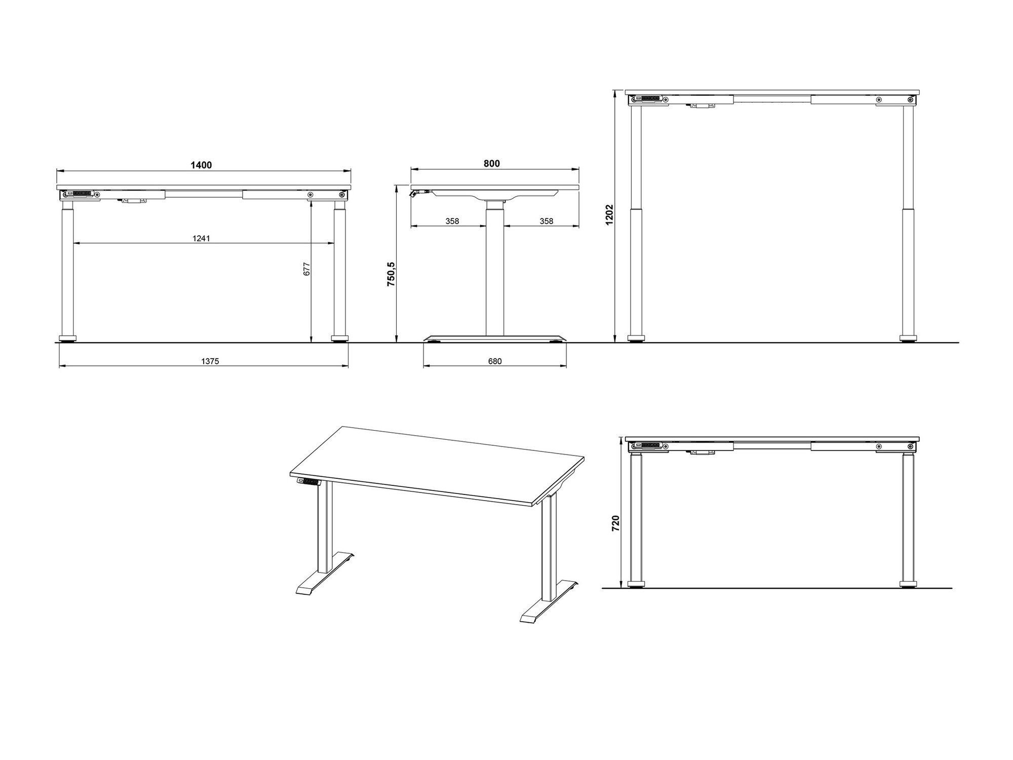Escritorio de altura regulable Feltoru 110 (Blanco)