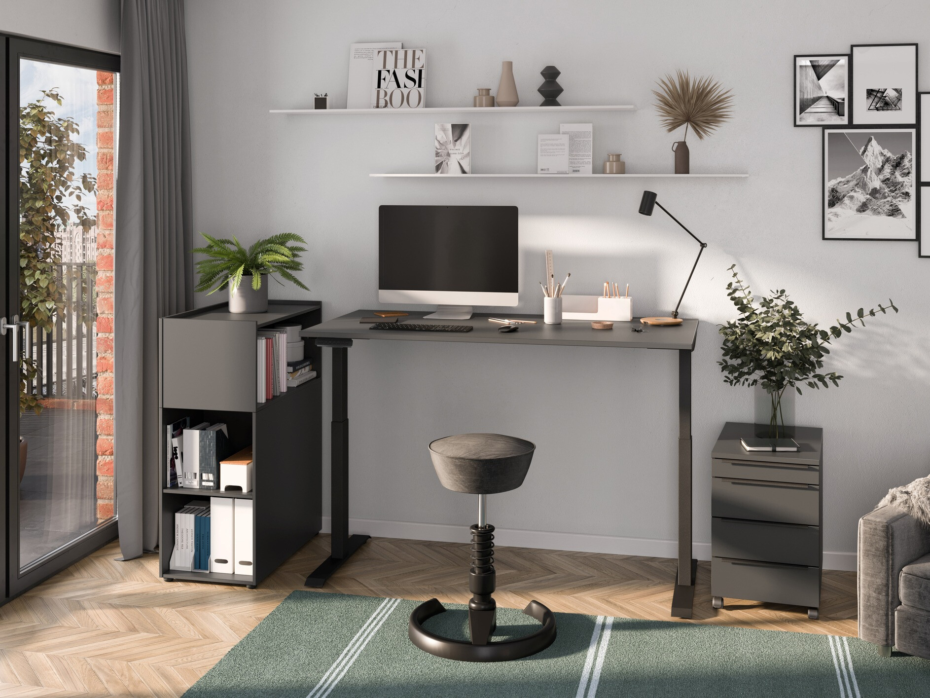 Escritorio de altura regulable Feltoru 110 (Grafito)