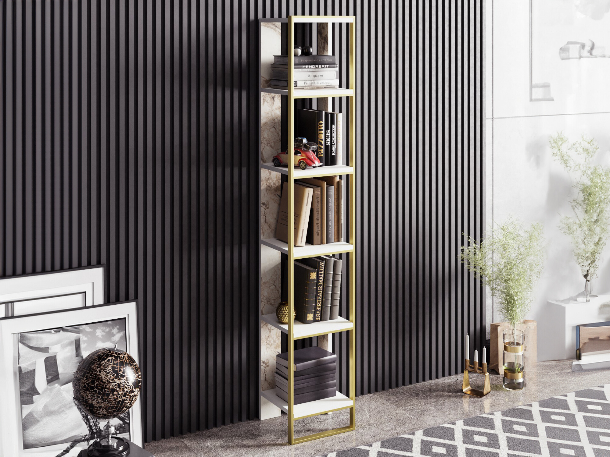 Estantería Kailua 1092 (Mármol blanco + Dorado)