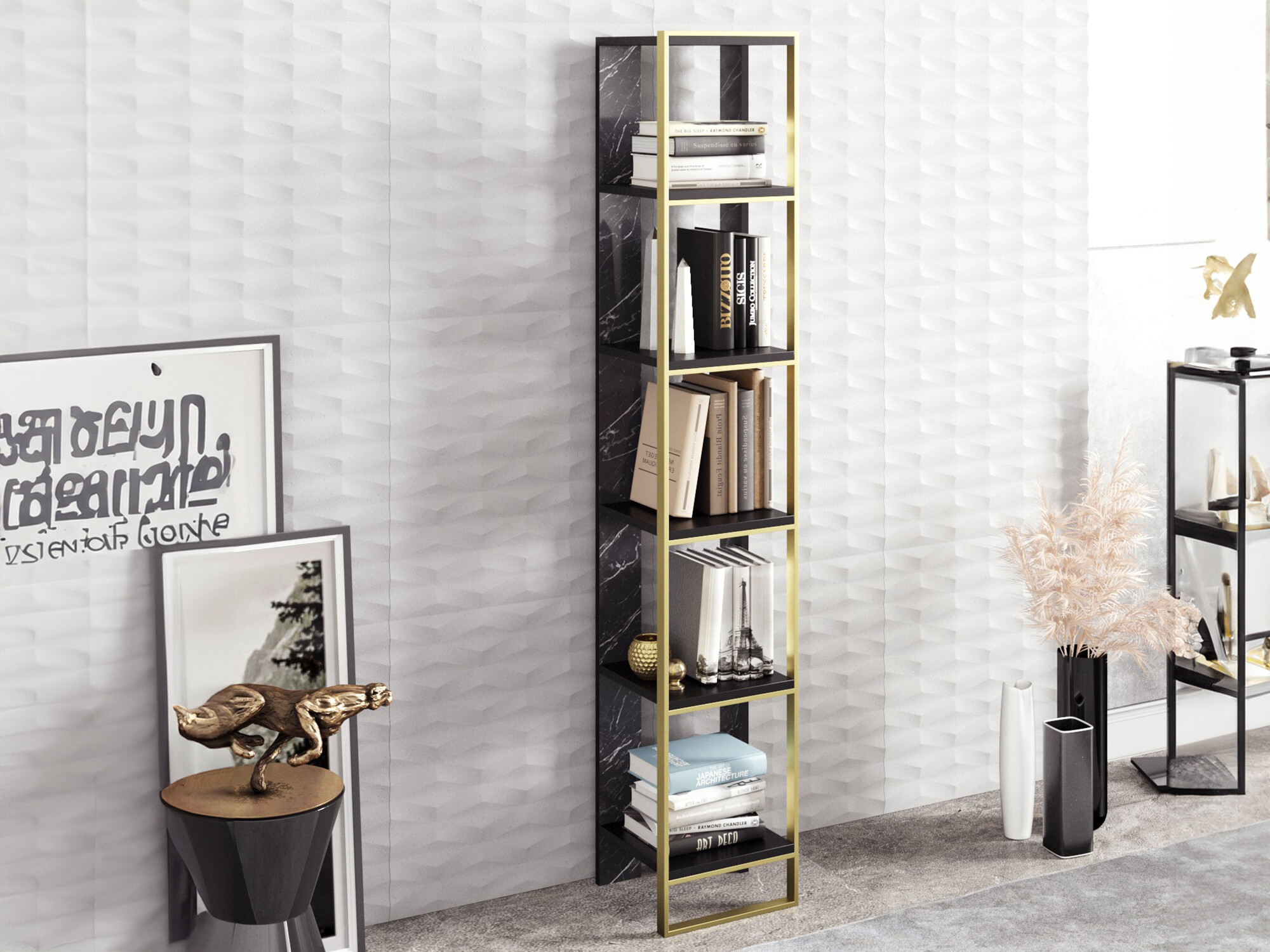Estantería Kailua 1092 (Mármol negro + Dorado)